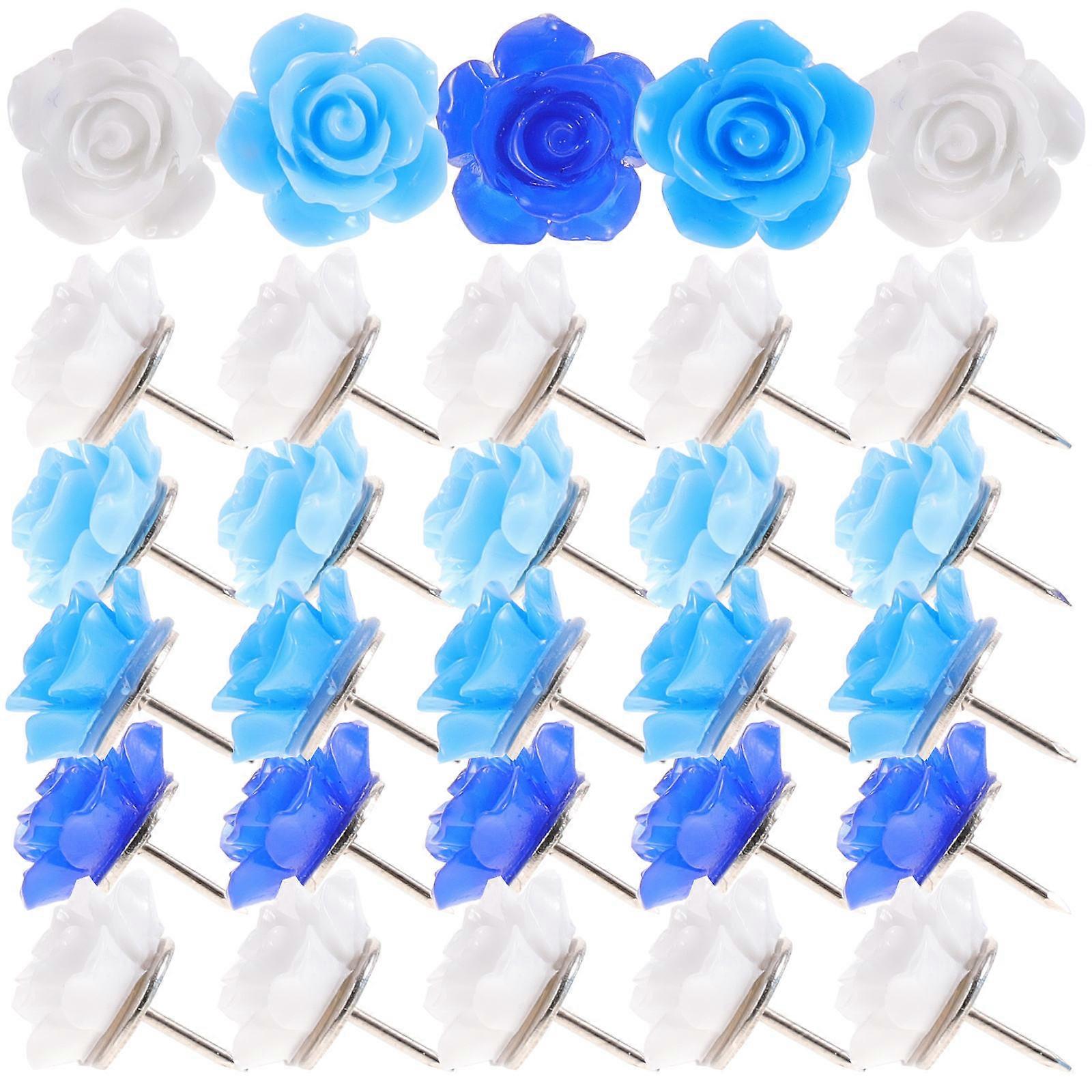 Decorative Floral Thumb Tacks Classic Design Push Pin Paper Fastener Artists Students Professionals Blue Gradient 1.5x1.5cm 30Pcs