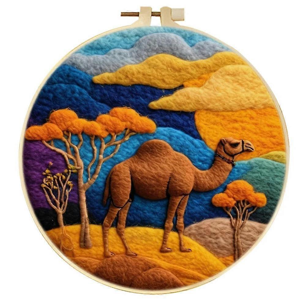 Eulenmuster DIY Wool Felt Painting Kit with Embroidery Hoop, Handcrafted Needle Felting Starter Set, Model Mzh-289-2020-xp