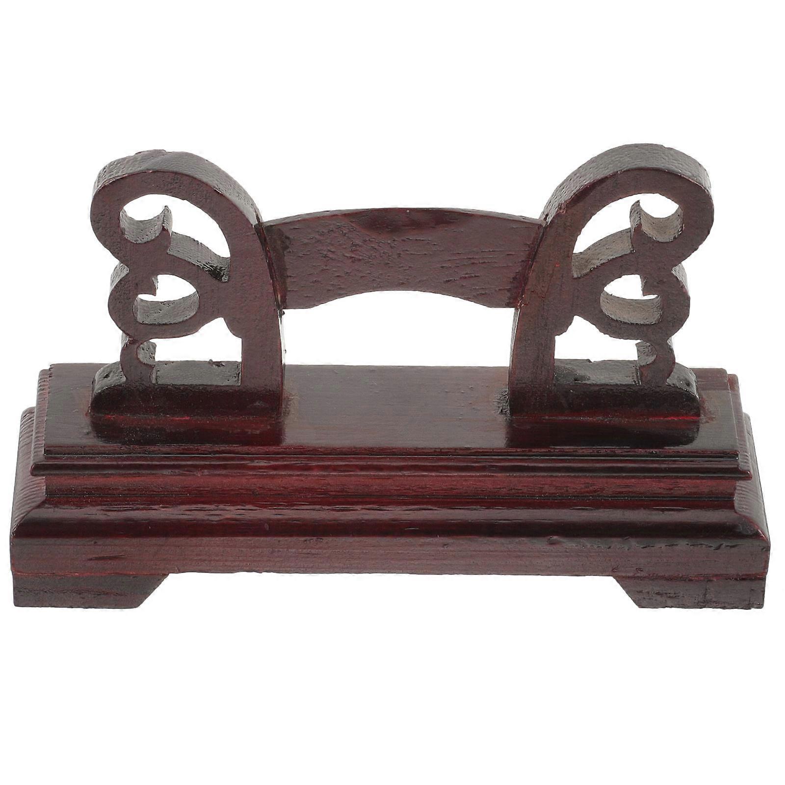 Folding Fan Display Stand for Home in Dark Red Wood Smooth Surface Vintage Chinese Style 7.5 Inches