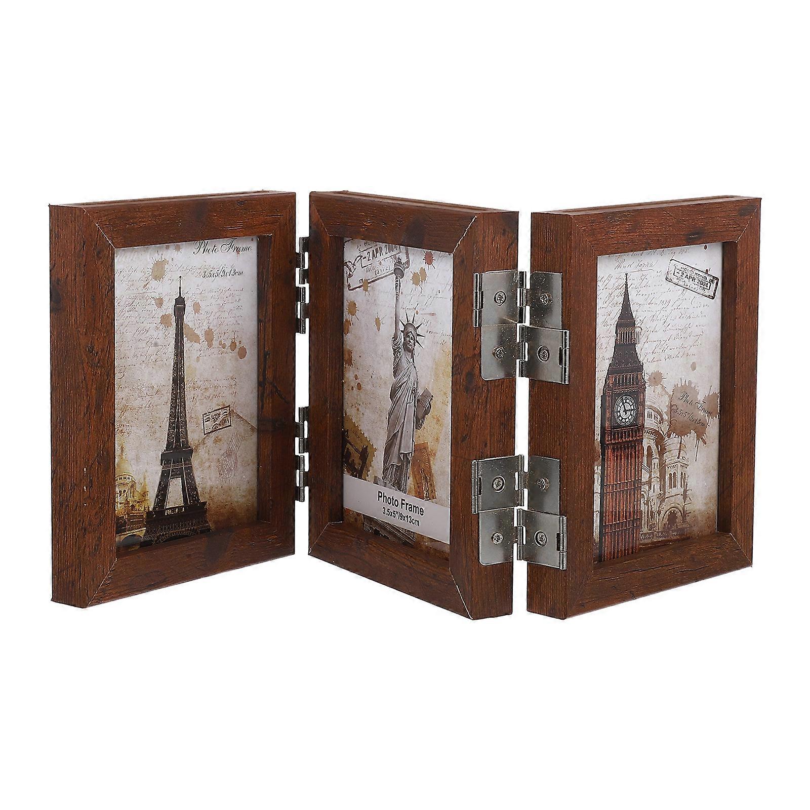Folding Photo Frame Triple Hinged Picture Frame Protective Glass Density Board Material Tabletop Decor 1Set