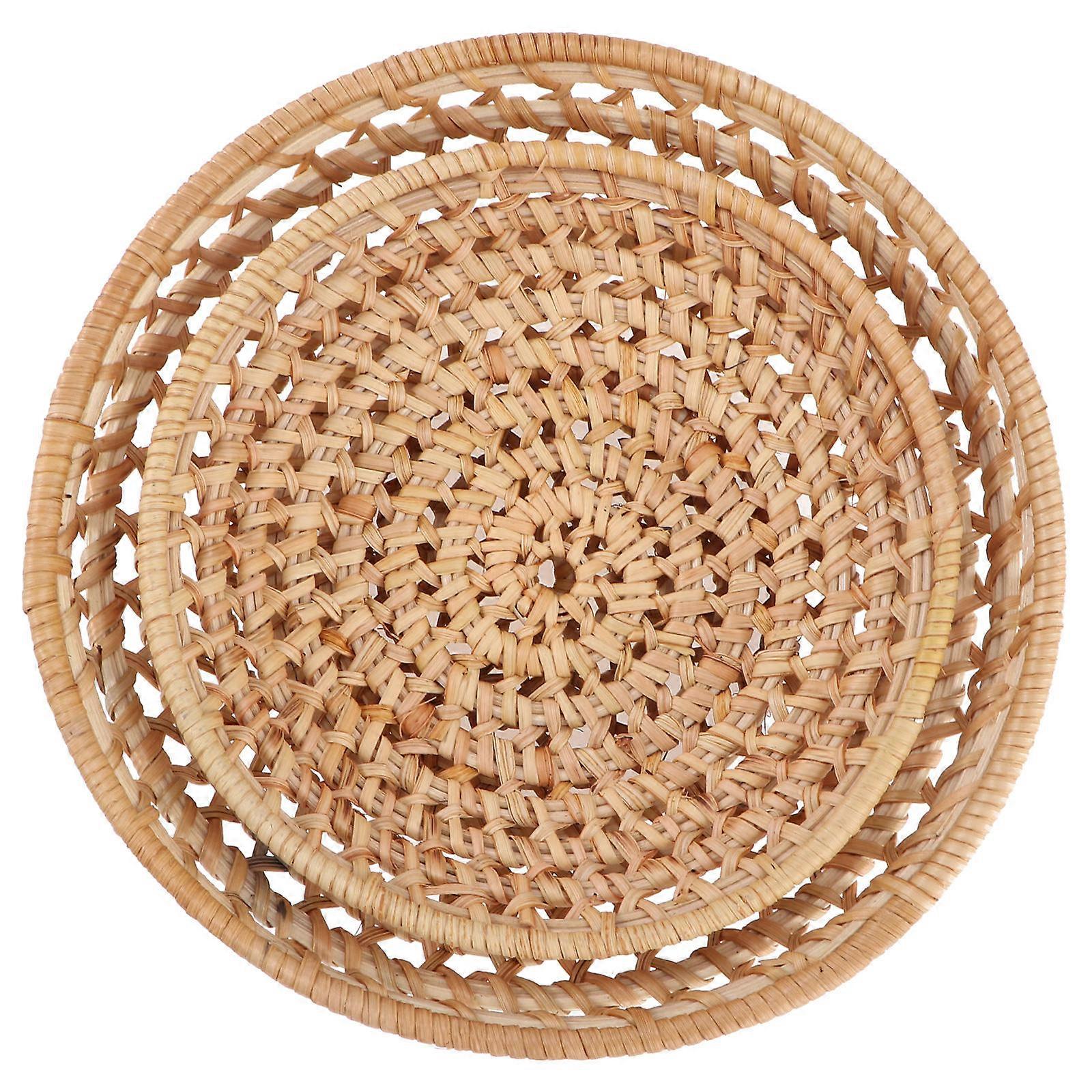 Khaki Rattan Woven Food Plate for Fruit and Desserts Suitable for Home and Restaurant Use 7 Inch