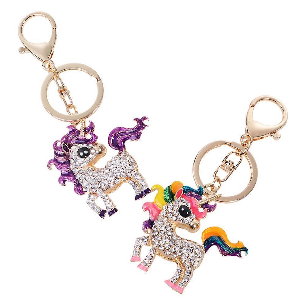 Rhinestone Keychain Unicorn Shaped Accessory Secure Attachment Everyday Use Handbags Keys 2Pcs