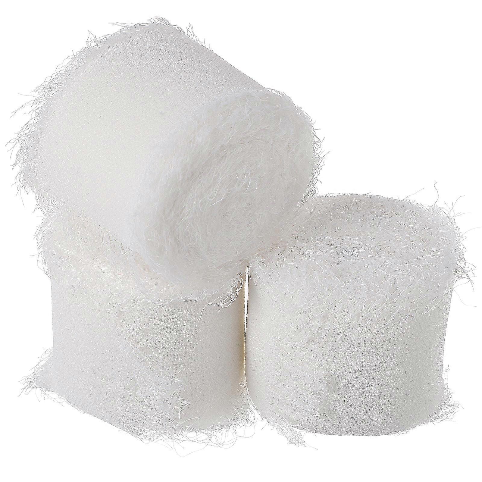 Frayed Edge Polyester Ribbon for Decor White Texture Perfect for Gifts Bouquets 3 Rolls