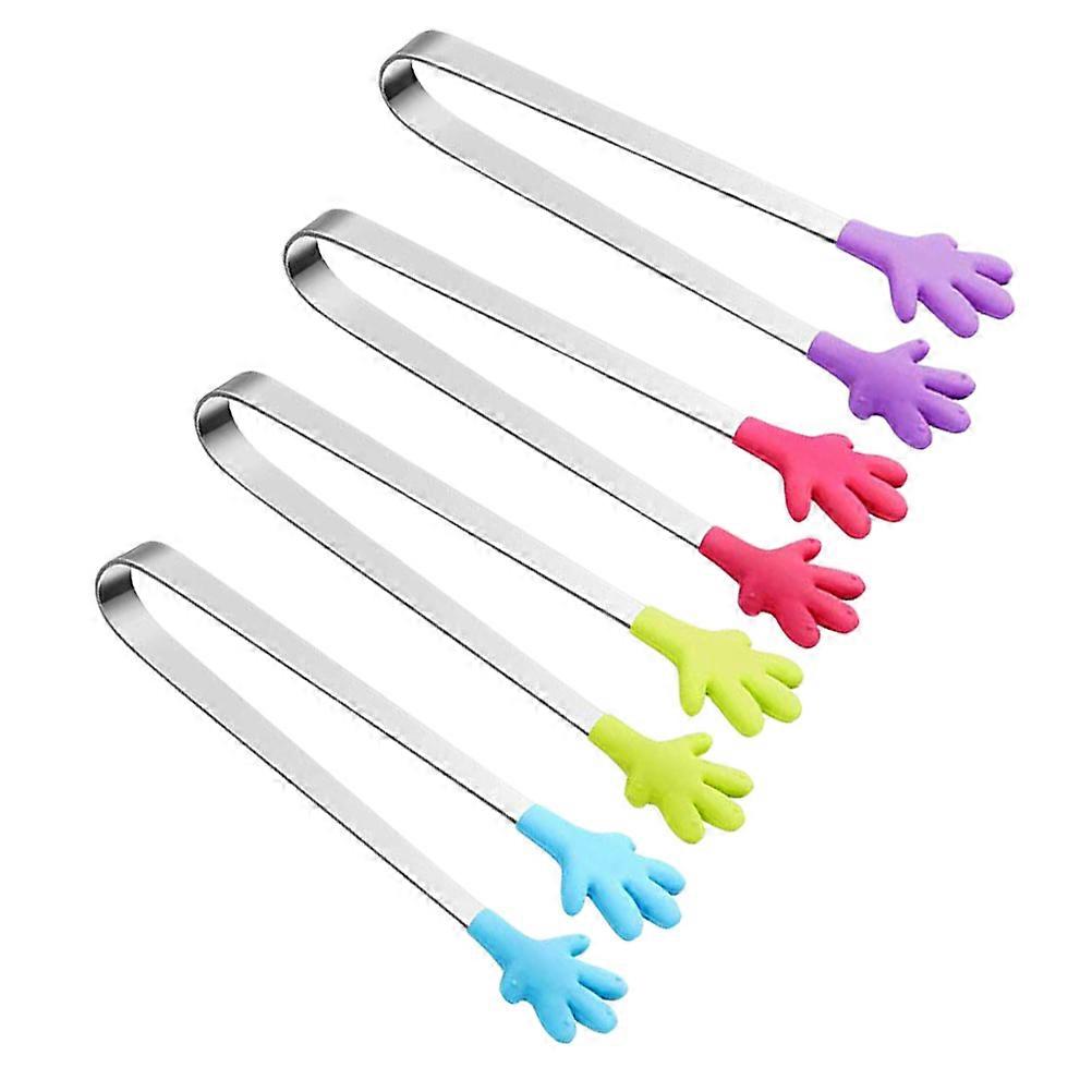 4pcs Stainless Steel Mini Food Serving Tong Silicone Head Shape Ice Tongs Cube Sugar Tong for Party Home