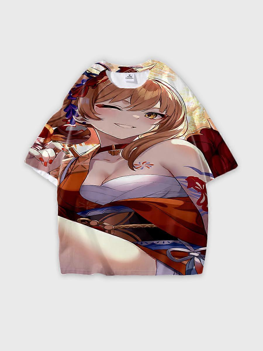 T-shirt round neck Role Pattern loose short sleeve D339