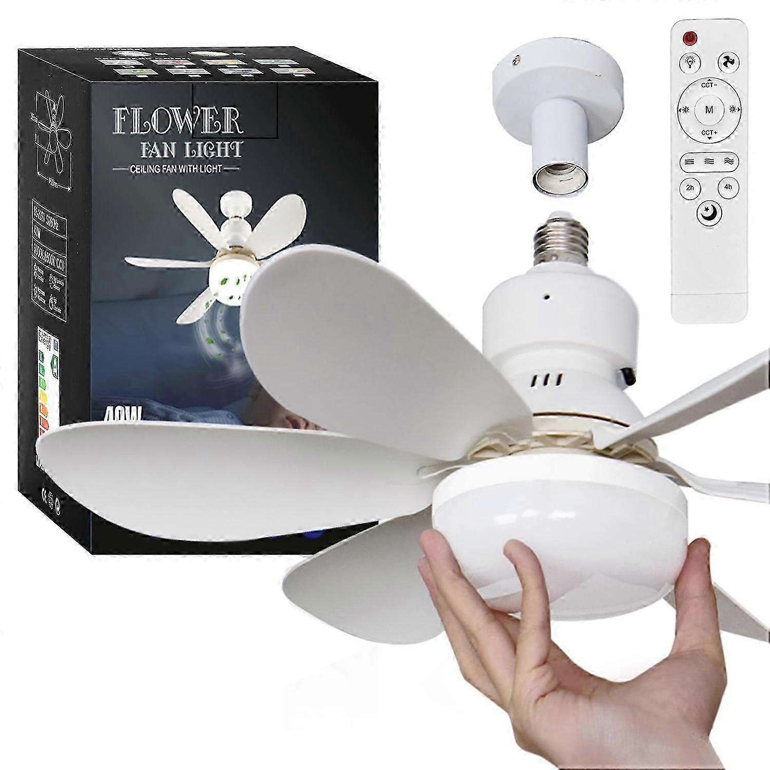 30W Integrated Chandelier Ceiling Fan E27 Lamp 3 Color Temperature Light with Remote Control