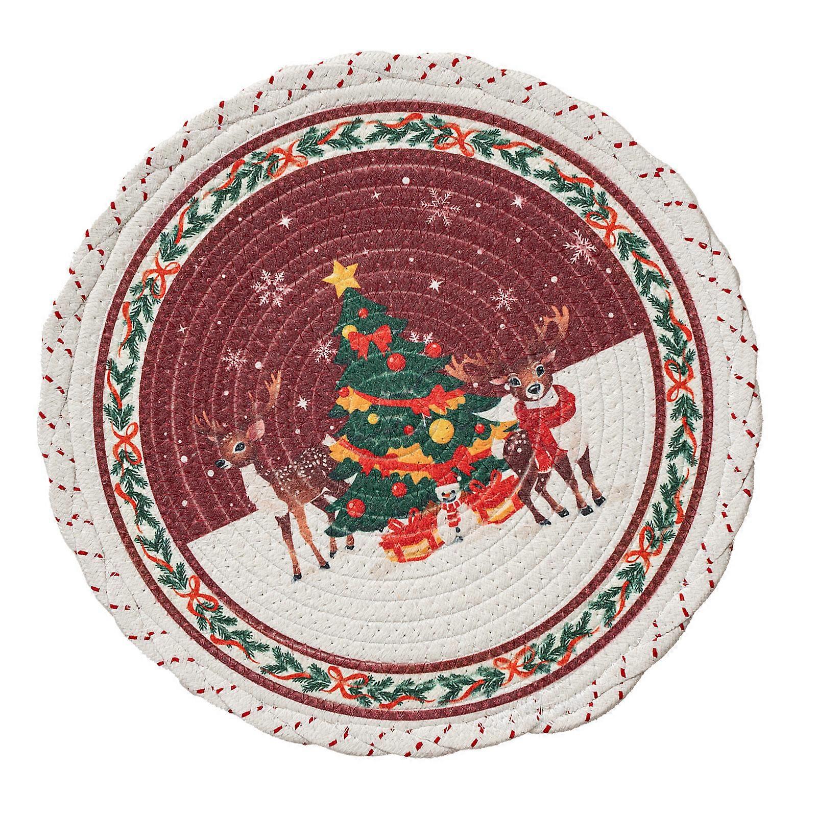 Festival Round Polyester Christmas Holiday Dinner Table Placemat Heat Resistant Waterproofs Reusable Home Decoration Multicolor