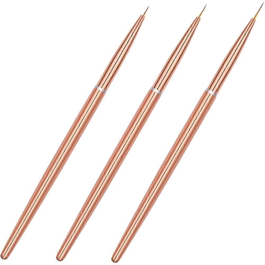 Rose Gold Nail Art Brushes Set with Metal Bodies for Manicure 3pcs Practical Thin Line Pen