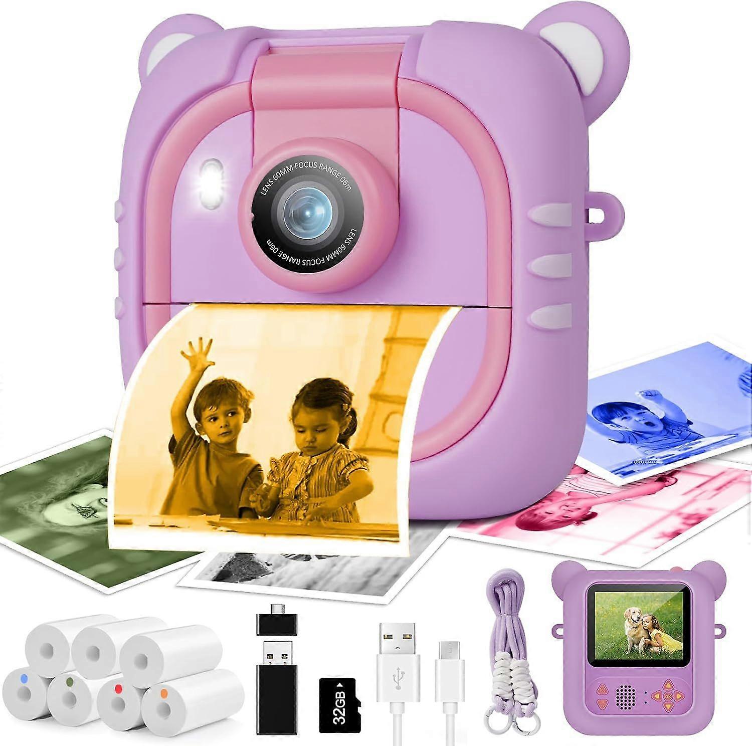 2025 Newest Kids Color Instant Print Camera, Kids Camera with 7 Rolls of Printing Paper, 4