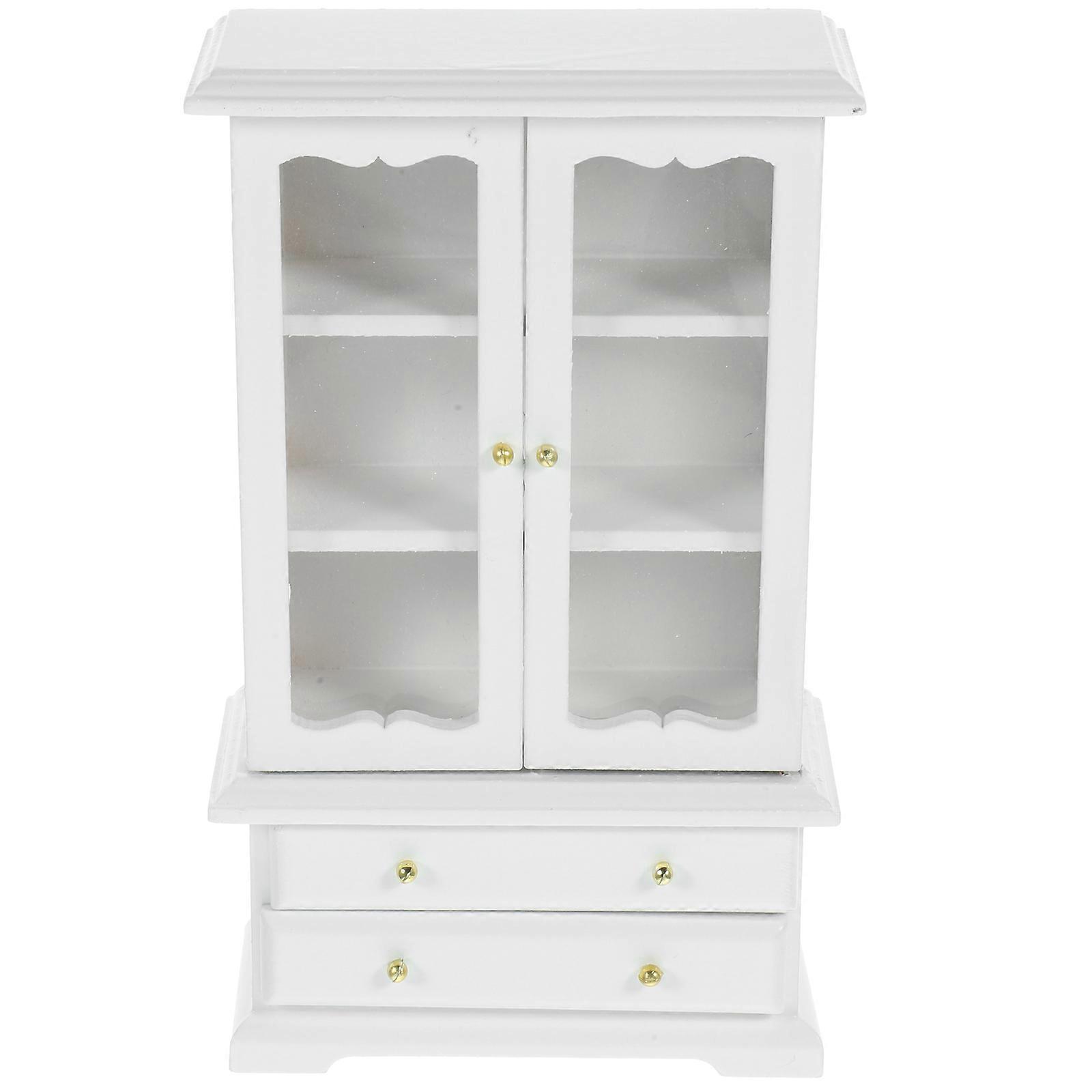 White Miniature Bookshelf for 1 12 Scale Decor with Glass and Wood Materials Fits Mini House Living Room Display
