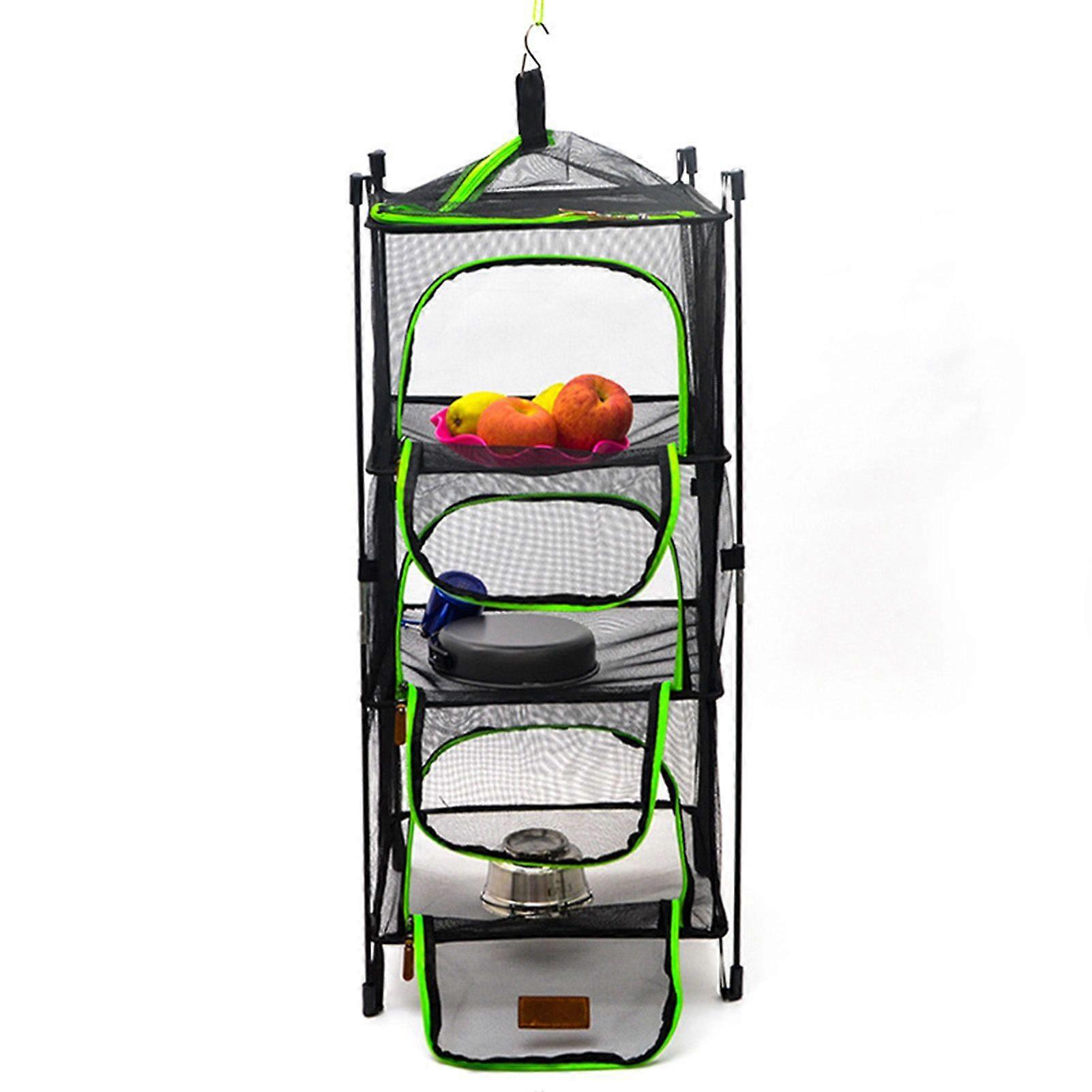 3 Layer Hanging Mesh Rack Foldable Multifunction Portable Foldable Drying Net for Vegetables Flowers Green