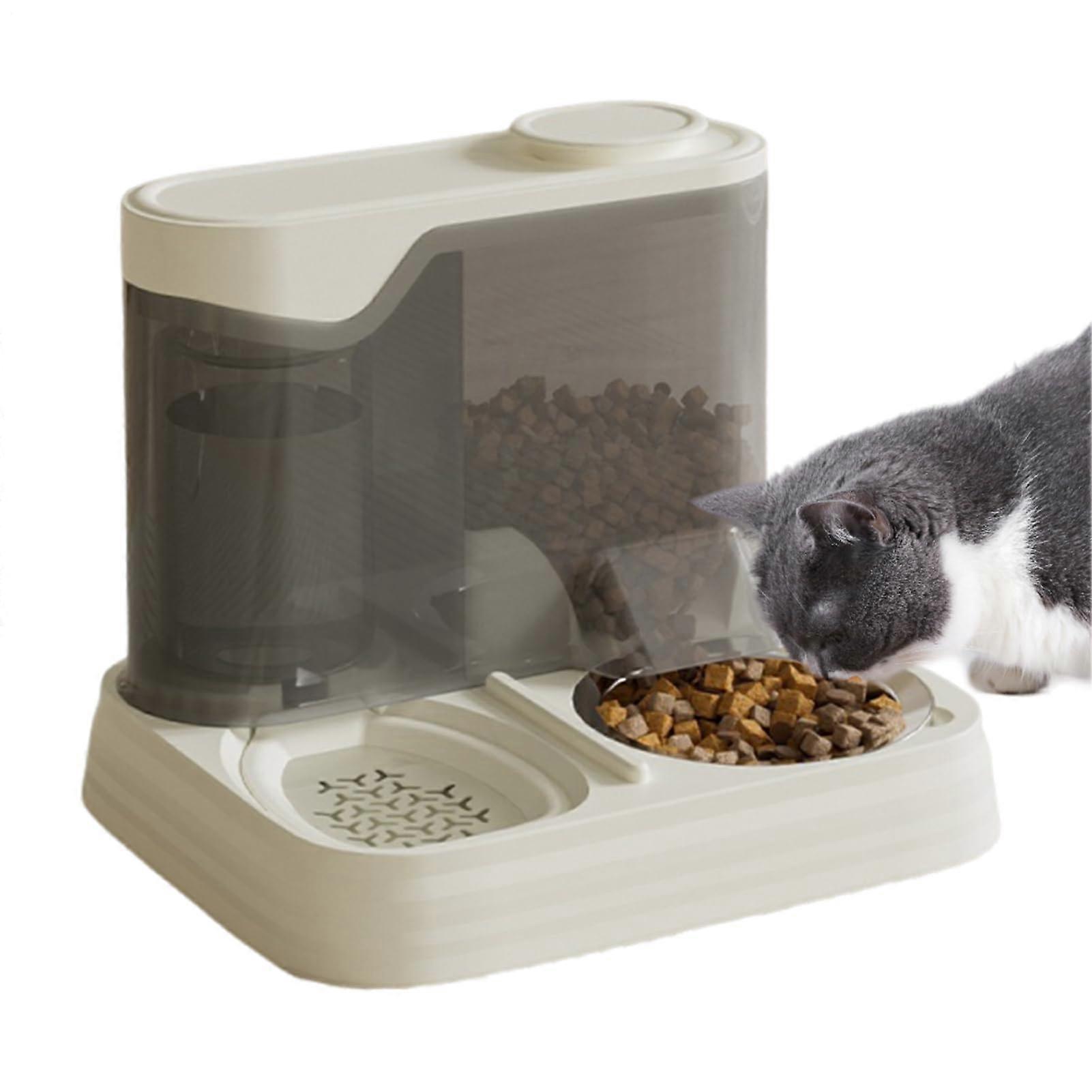 Automatic Cat Feeder, Cat Food And Water Dispenser, Splash-Proof 2-In-1 Bowl, Travel And Home Use, White