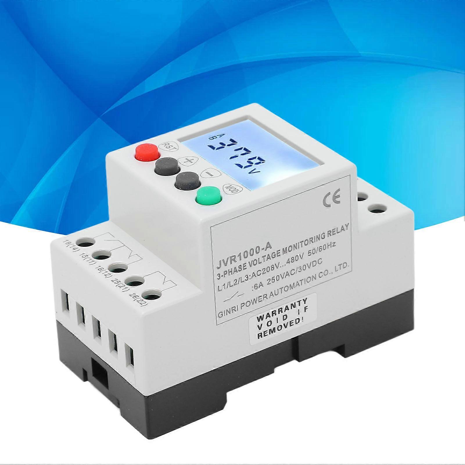 Voltage Phase Sequence Protector 3 Phase 3 Wire Over Under Voltage Protector Monitor Relay AC 208‑480V