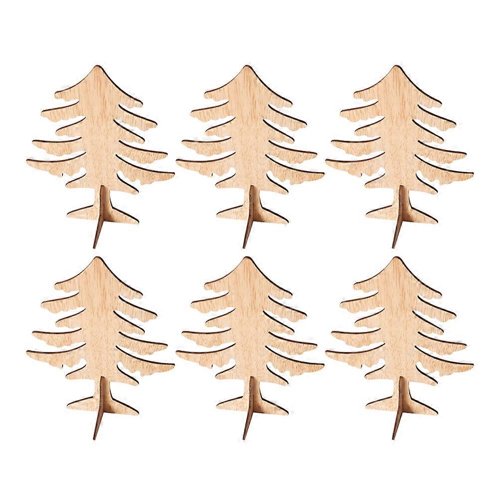 6pcs Wooden Cartoon Christmas Tree Ornaments Delicate Desktop Decor for Home Cabinet Bookshelf and Party Layout Small Size