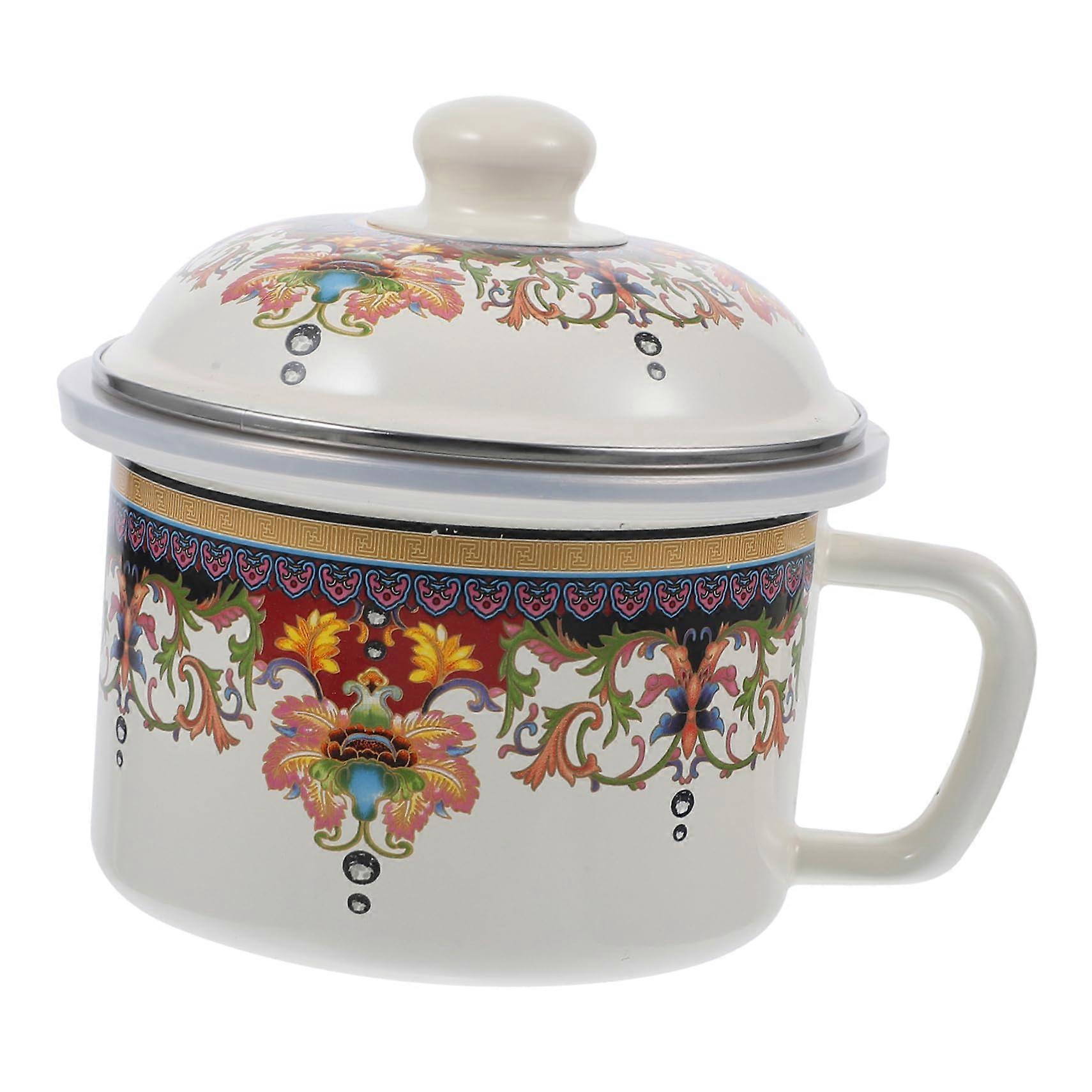 1 Piece Retro Enamel Bowl with Lid for Induction and Gas Stoves Durable