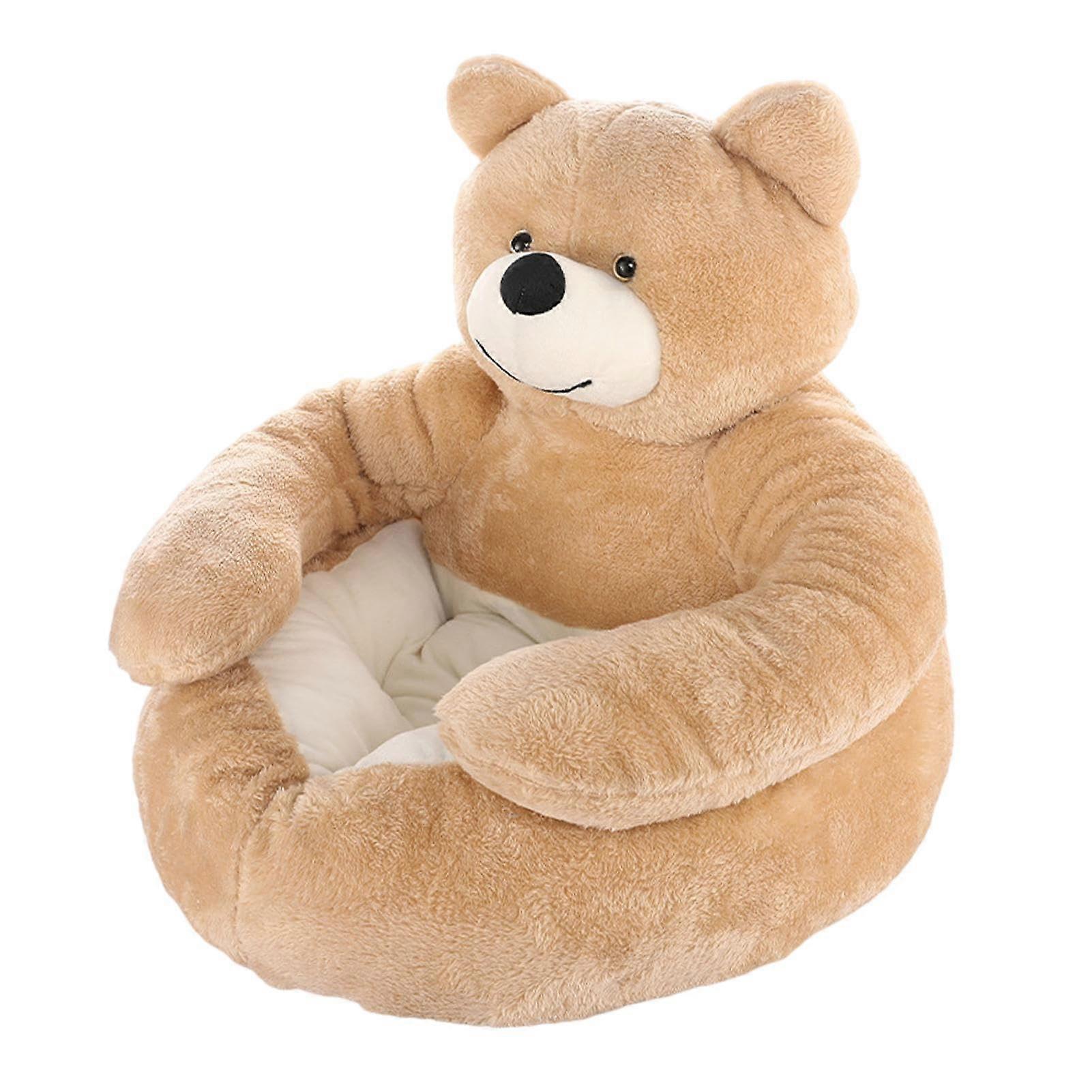 BearShaped Dog Bed – Plush Cushion with NonSlip Bottom, Washable, Khaki, Large