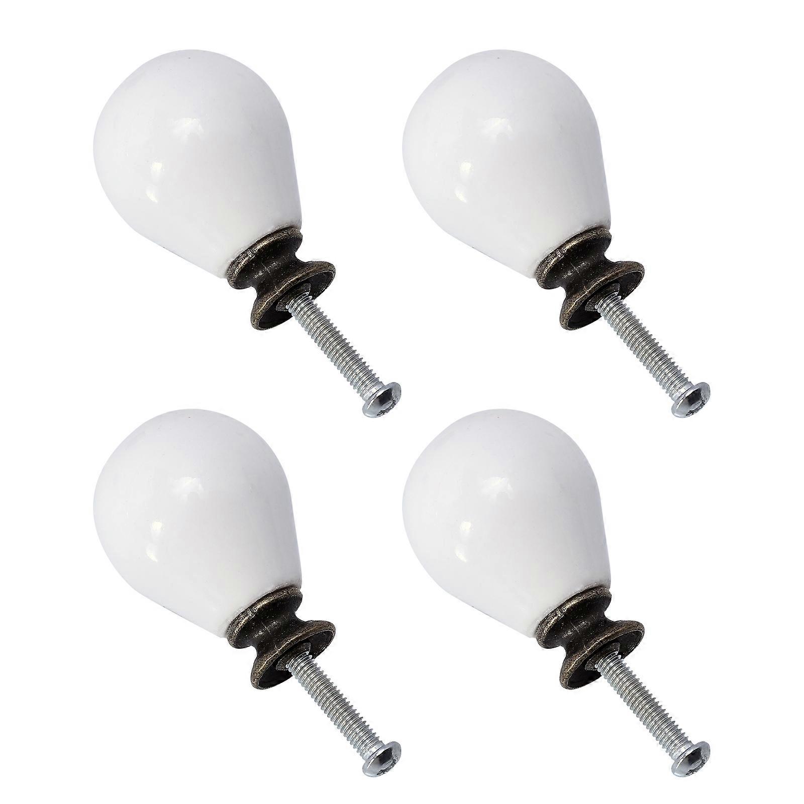 Ceramic Handles 4Pcs Round Handle Replacement For Kitchen Cabinets 4X2.7Cm White Smooth Surface