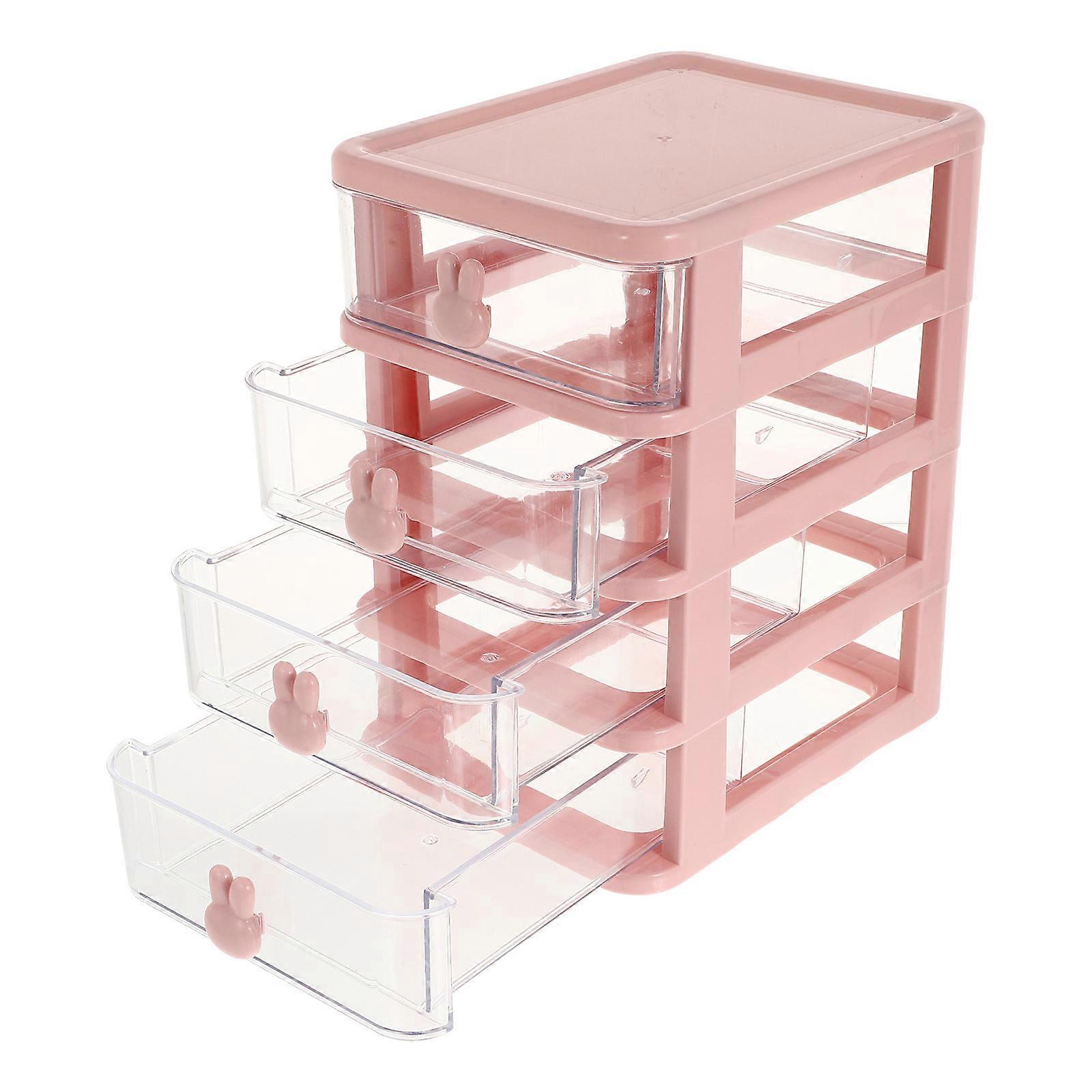 Multi-layer Desktop Organizer Plastic Storage Case Ideal For Bedroom Organization In Pink Color 1Set