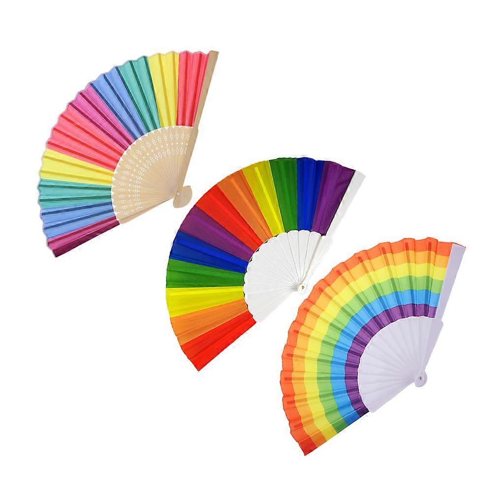 Handheld Folding Fan 3Pcs Crafted from Wood Plastic Cloth Performance Prop Ideal for Dance