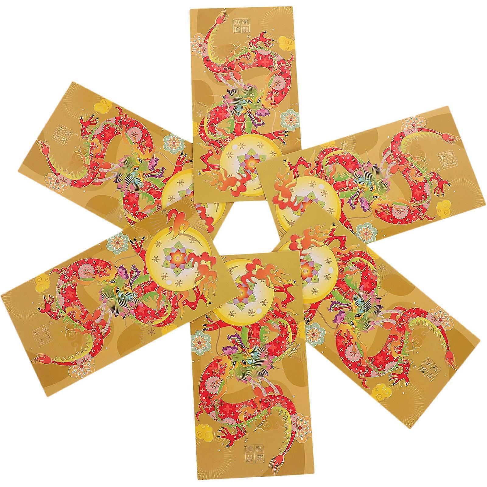 Lucky Money Pockets 6Pcs Chinese Red Envelopes For Chinese New Year Elegant Traditional Design