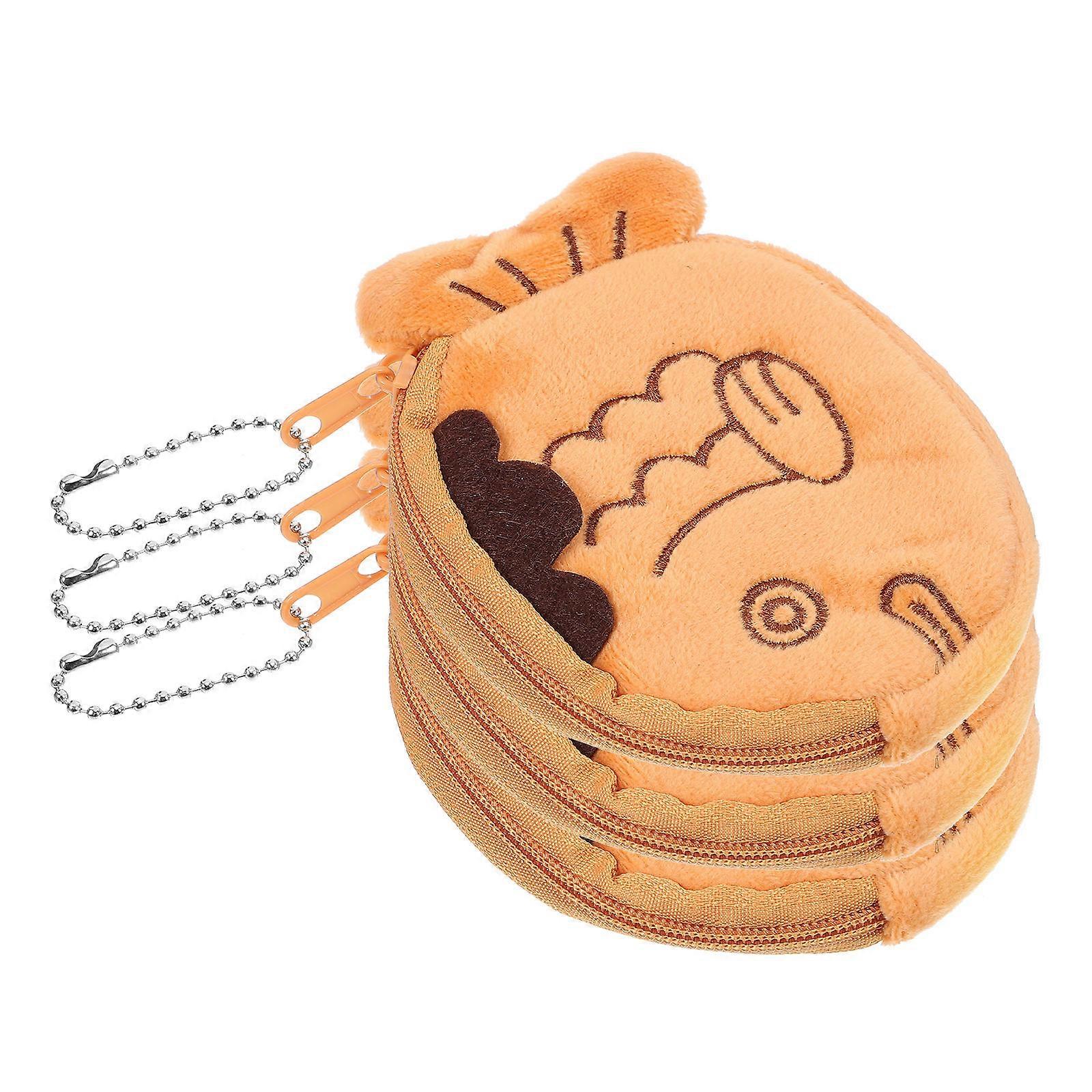 3Pcs Plush Coin Purse Cash Bags With Simple Fish Shape For Kids And Ladies In Brown Color For Storage Purpose