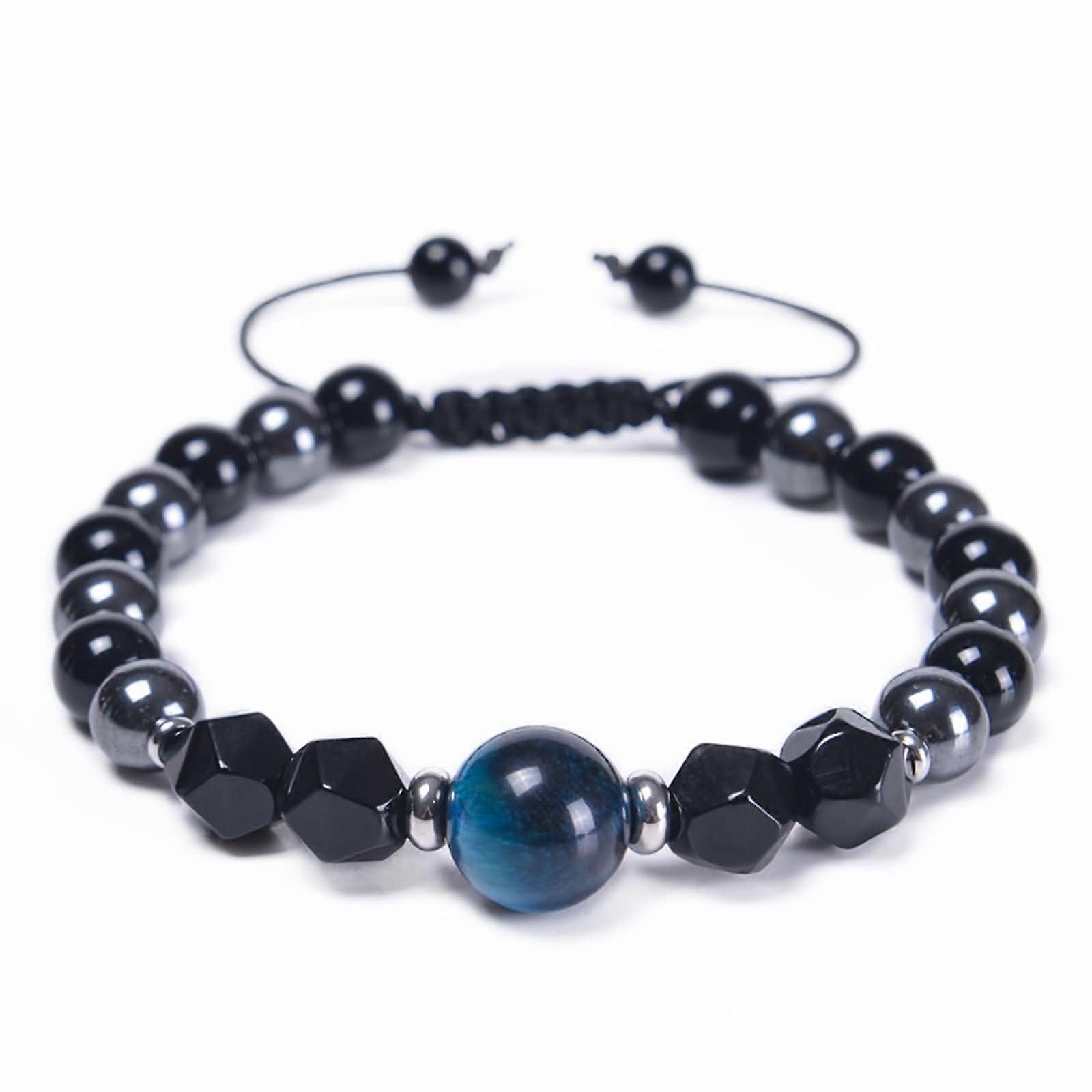Natural Stone Beads Bracelet Unisex 8 Mm Beads Black Red Stil C