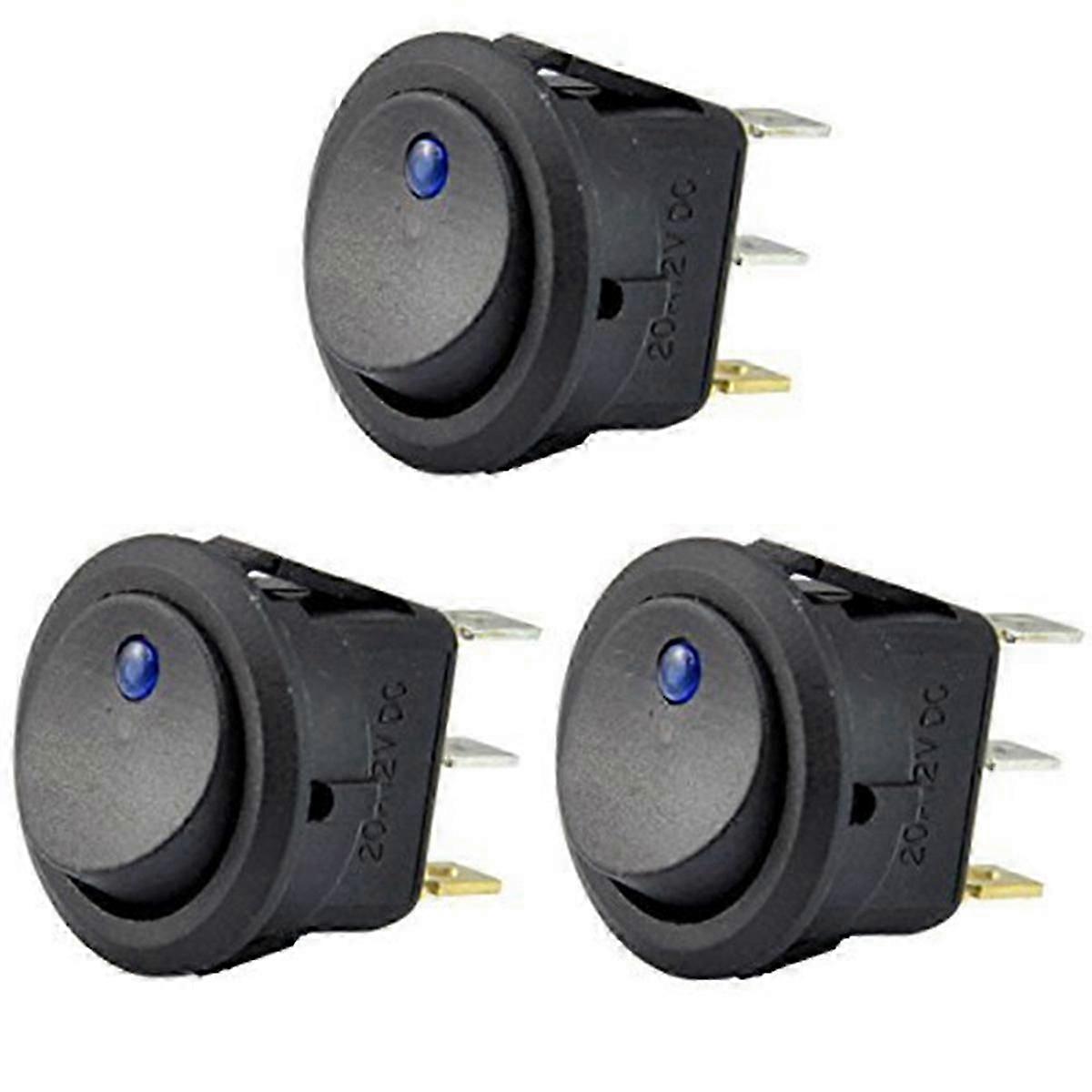 3Pc 12V 20A Rocker Toggle LED Switch Blue Light SPST On-Off Control for Boats Cars Racing Cars Off-R