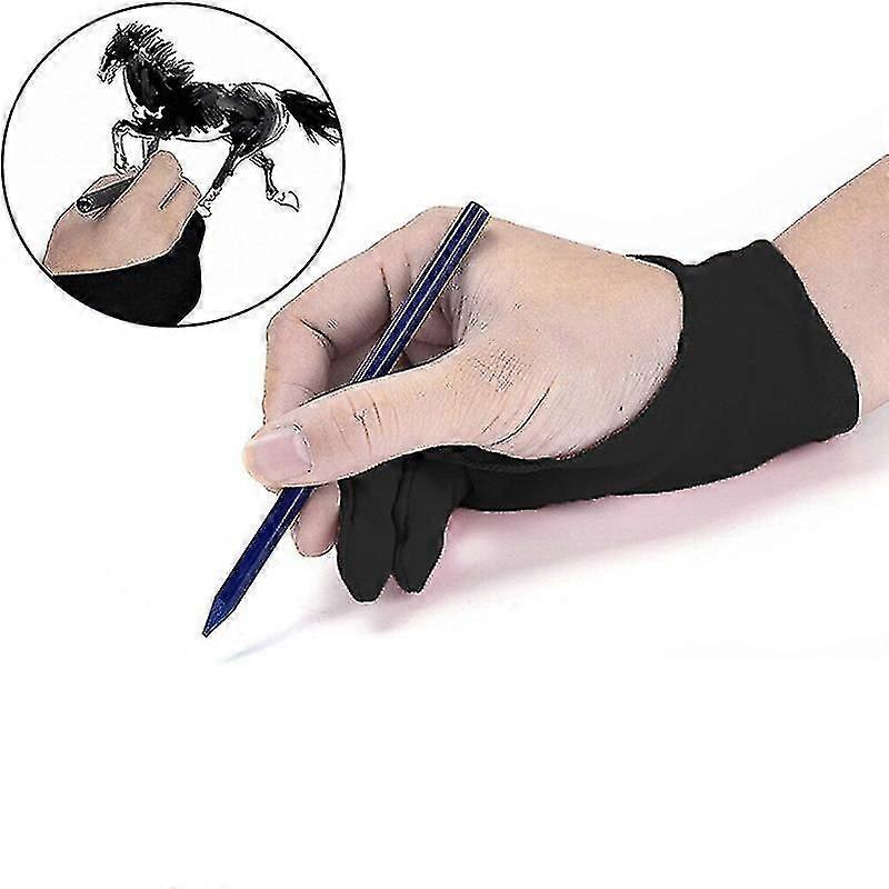 Gant antisalissure à deux doigts pour dessin d’artiste et stylo Tablette graphique Gants ménagers Main droite Gauche Gant noir (l)