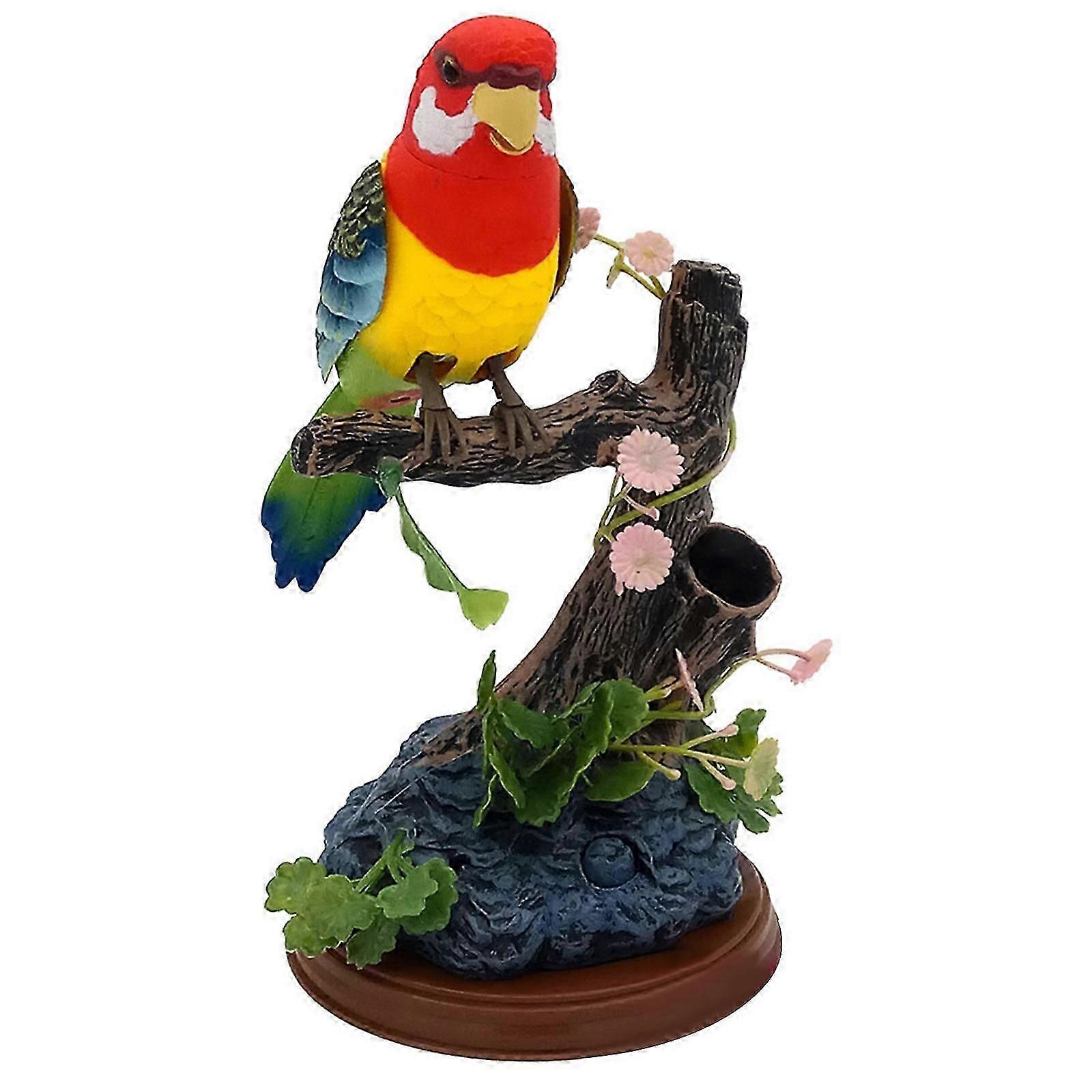 Singing & Chirping Bird Moving Beak and Tail | Sound Activated and Battery Operated Realistic Parakeet on a Tree Branch Great Desk and Room Accessory