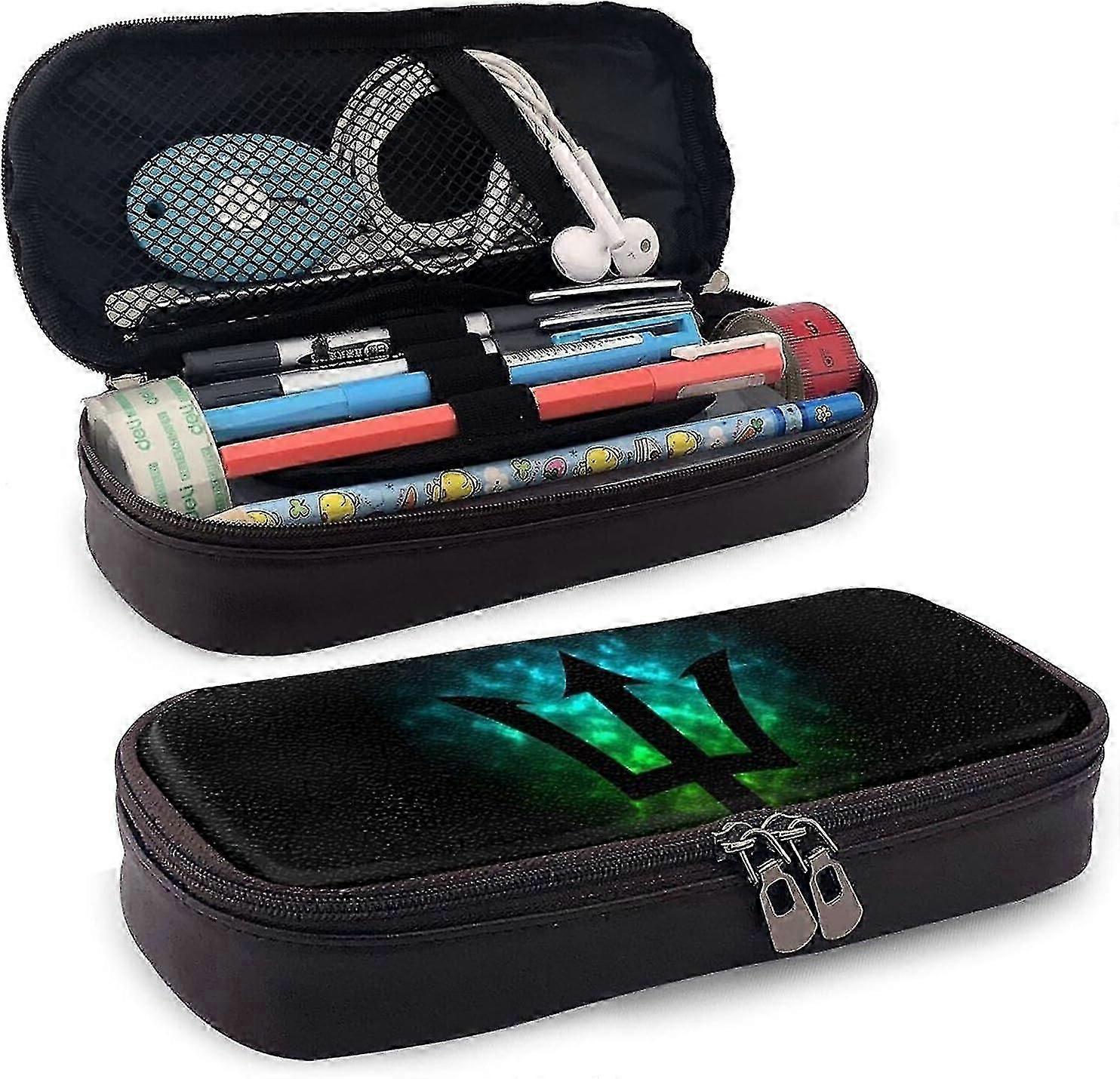 g1498 ترايدنت بوسيدون بيرسي جاكسون مقلمة جلدية سعة كبيرة مع سحاب تخزين كبير قلم رصاص حقيبة مربع منظم عملي حامل حقيبة دينار بحريني