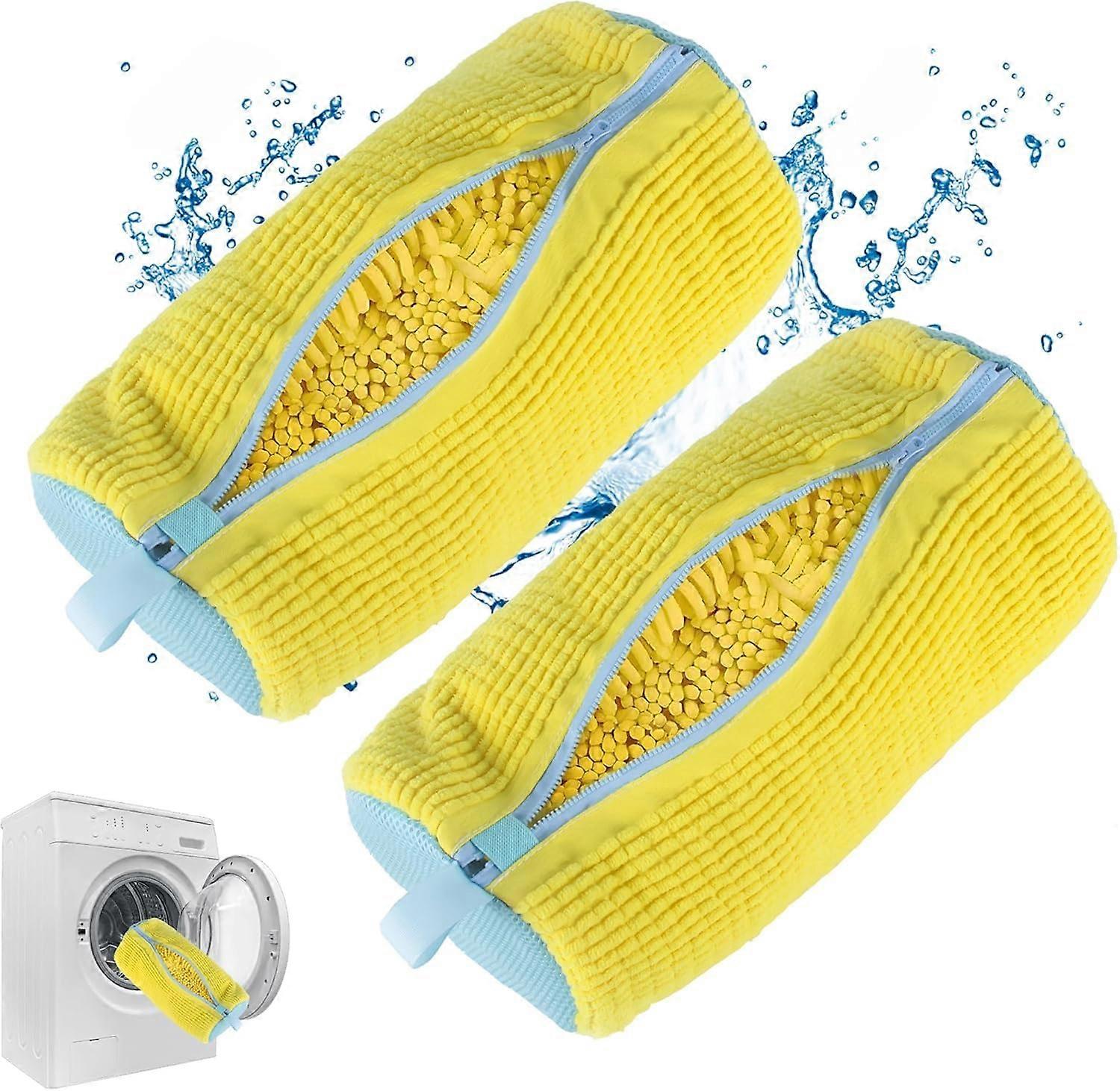 Shoe Washing Machine Bag Two Pack, Large Size Mesh Laundry Bag For Running Shoes Basketball Shoes Canvas Shoes, Yellow L