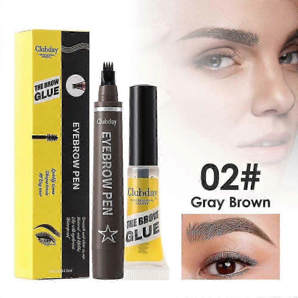 Waterproof Eyebrow Pen with 4-Prong Fork Tip - Long Lasting, Smudge Proof Brow Definer for Natural Hair-Like Strokes - Includes Brow Gel (Black)