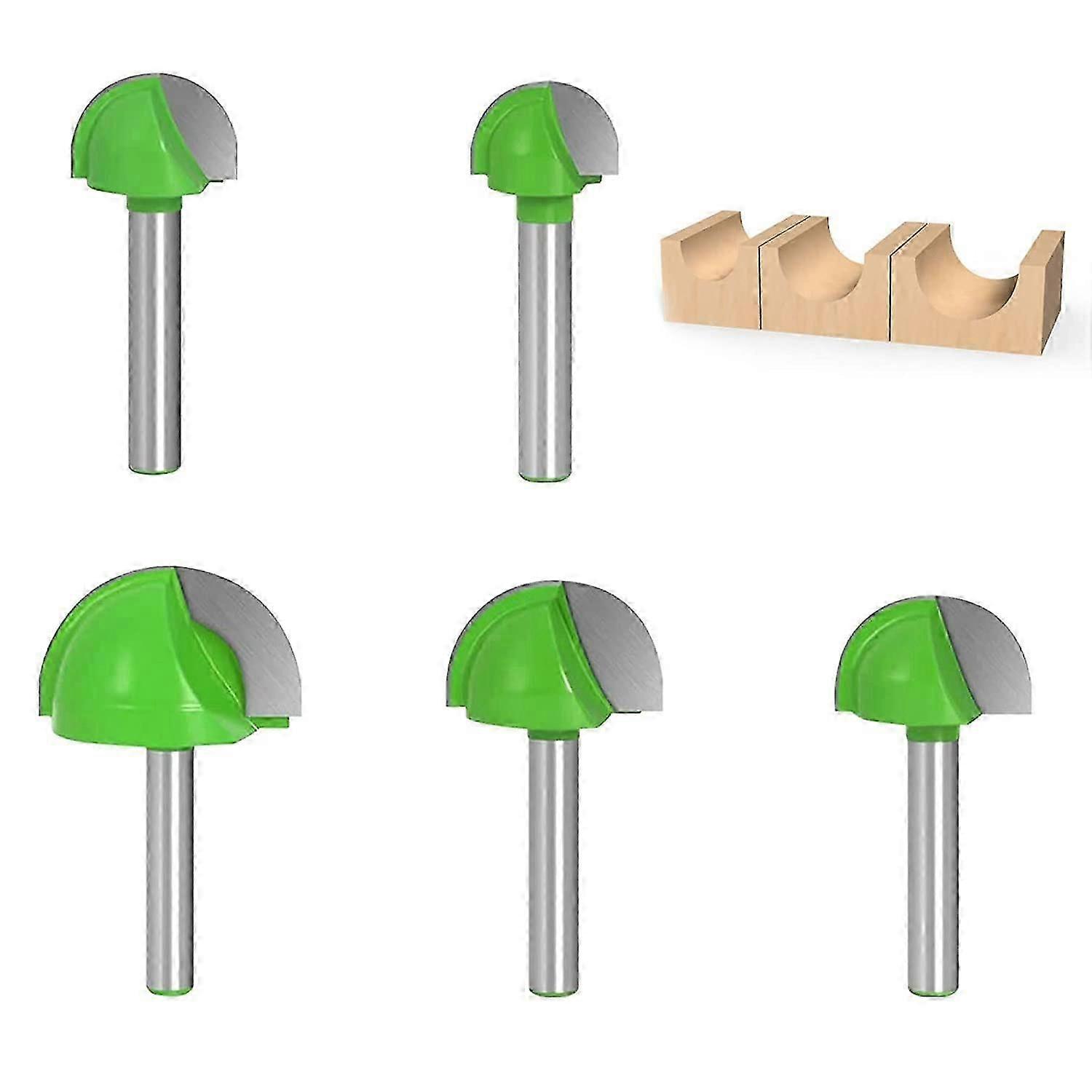 Shank Router Bits, 6mm, 5 Pcs, Shank Router Core Box Bits Cutter, Round Groove Woodworking Tools Slotting Cutter, 6mm/8mm/10mm/12mm/18mm