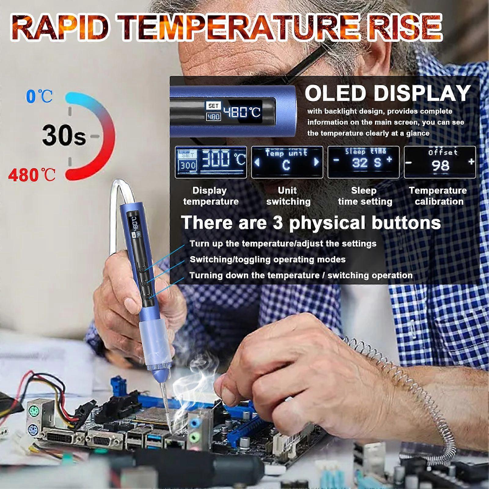 Intelligent Electric Soldering Iron Portable USB Soldering Station 180-480 OLED Display Welding Pen with Temperature Setting and Calibration Function