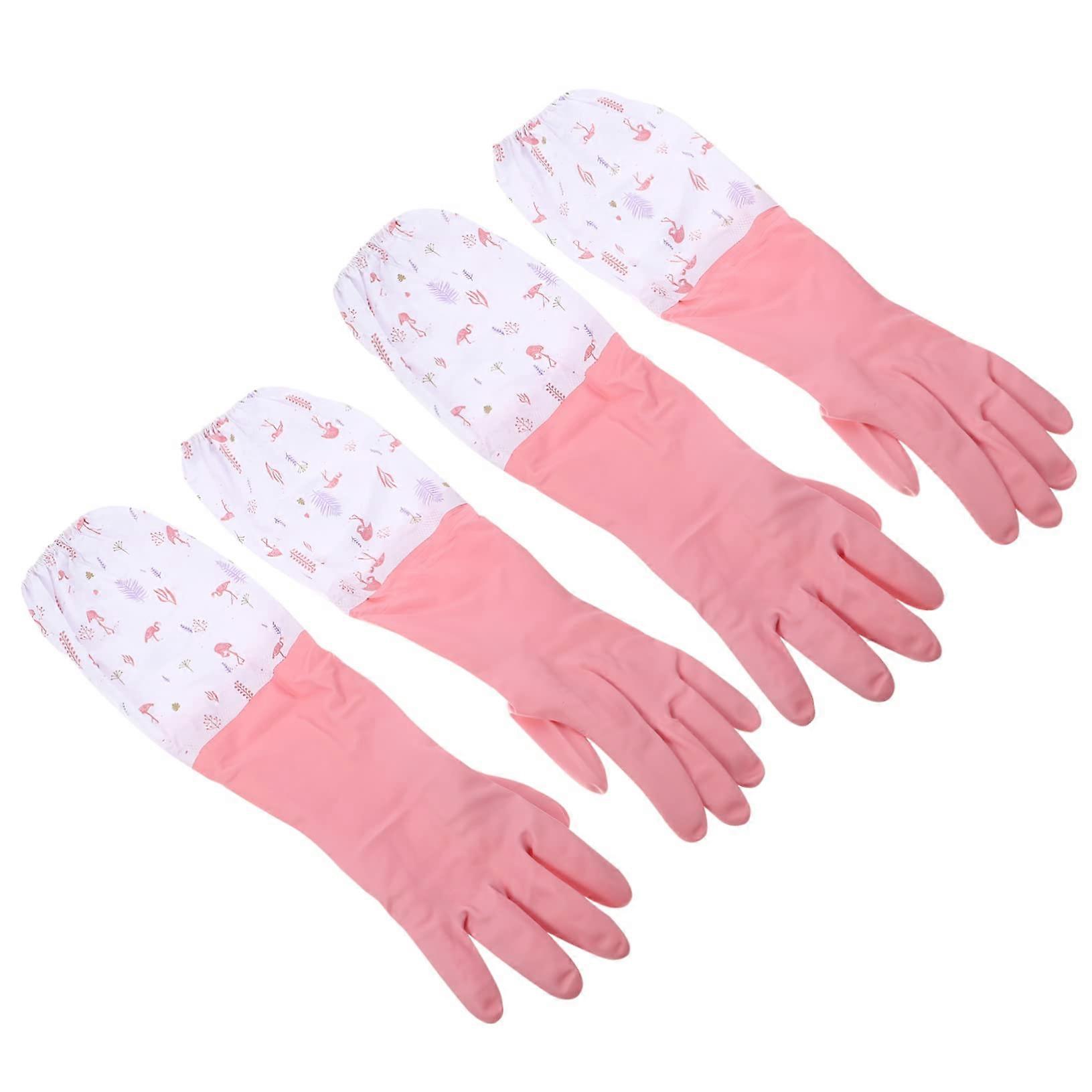 2pair Garden Gloves Women Fleece Cleaning Gloves Skidproof Rubber Long Cuff for Catering Random Color Ref: 5232