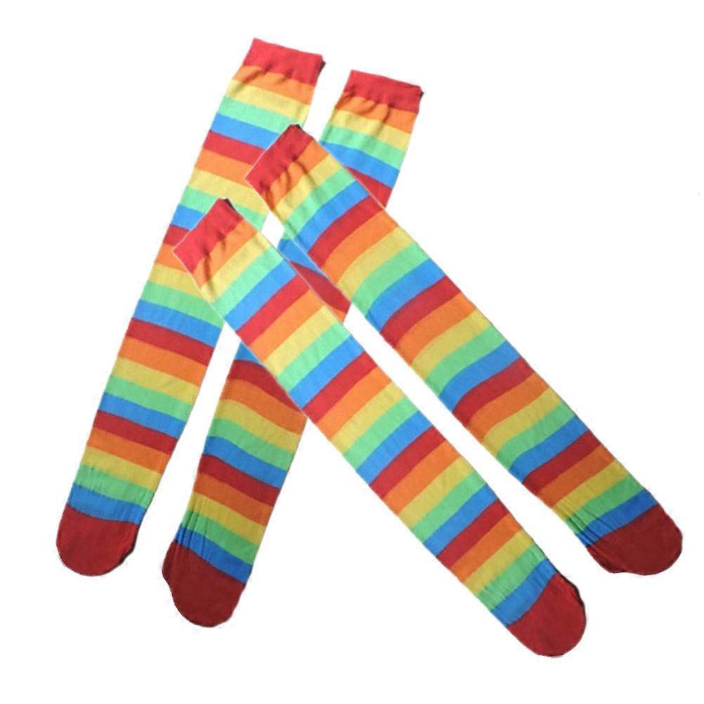 Carnival Long Stocking Striped Socks for Costumes Props Assorted Color Anti-Slip 2 Pairs