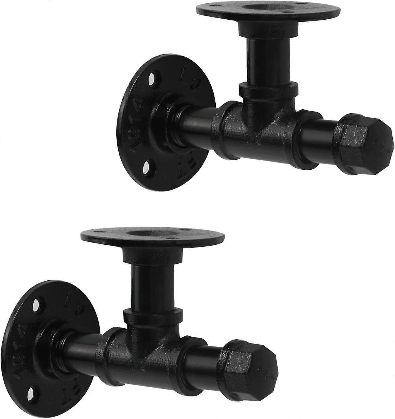 2 Pcs Black Industrial Pipe Shelf Brackets Wall Mounted Floating Shelf Bracket