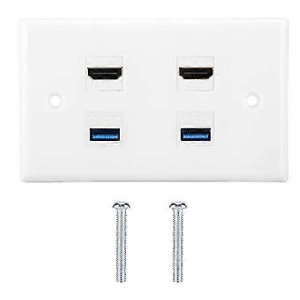 2-Port HDMi 2 Port USB3.0 HDMI Coupler Protector o Video HDTV Wall Plate Panel
