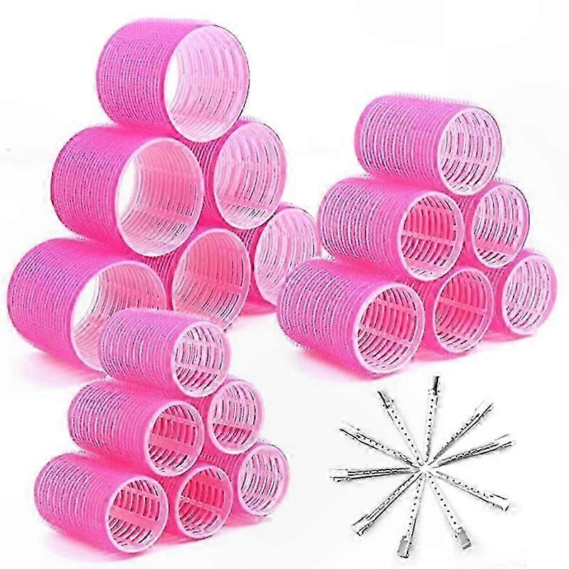 Self-Grip Hair Rollers with Clips for Volume, 28pcs (Pink & Silver)