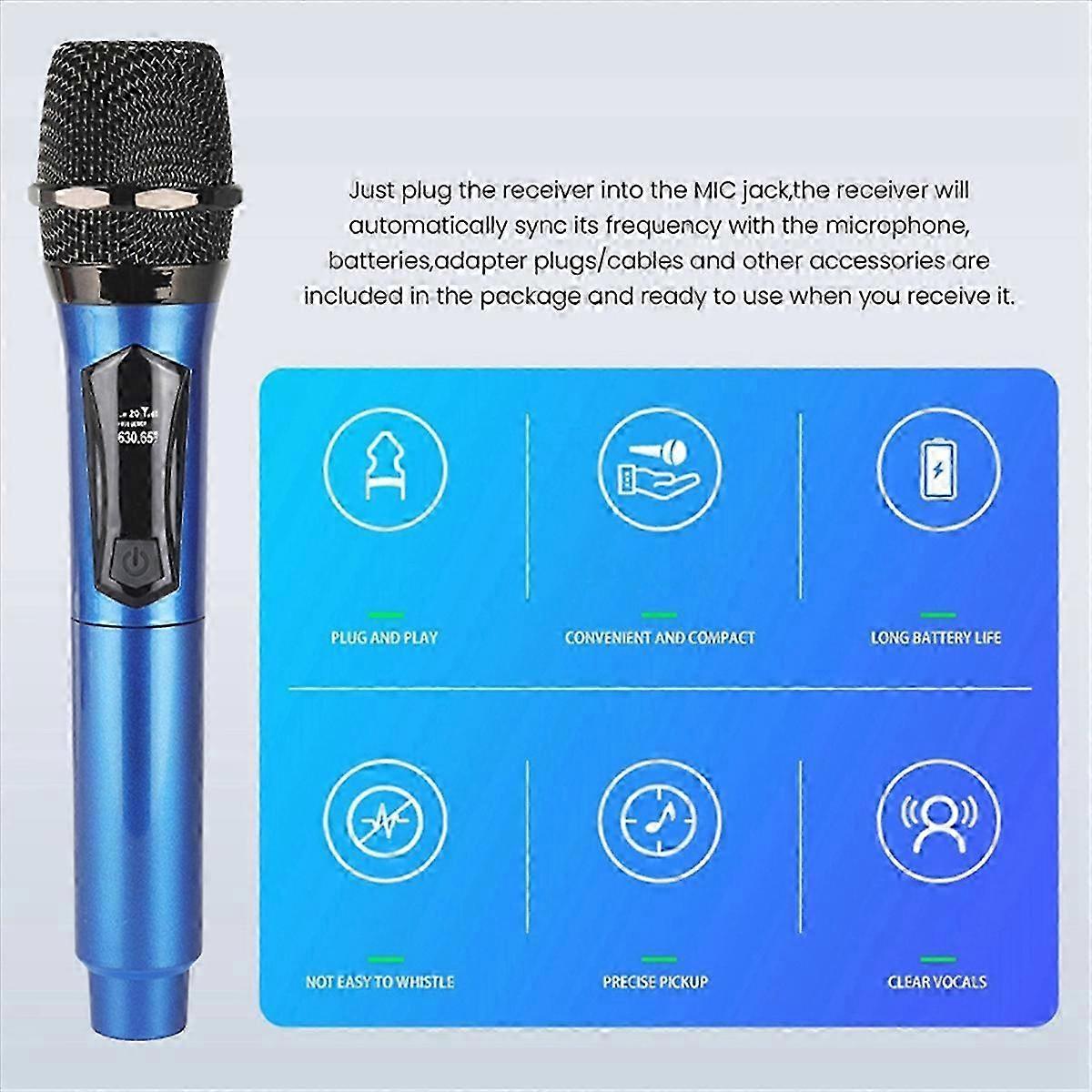 Wireless One-to-Two Home Microphone for KTV Performance Stage Blue
