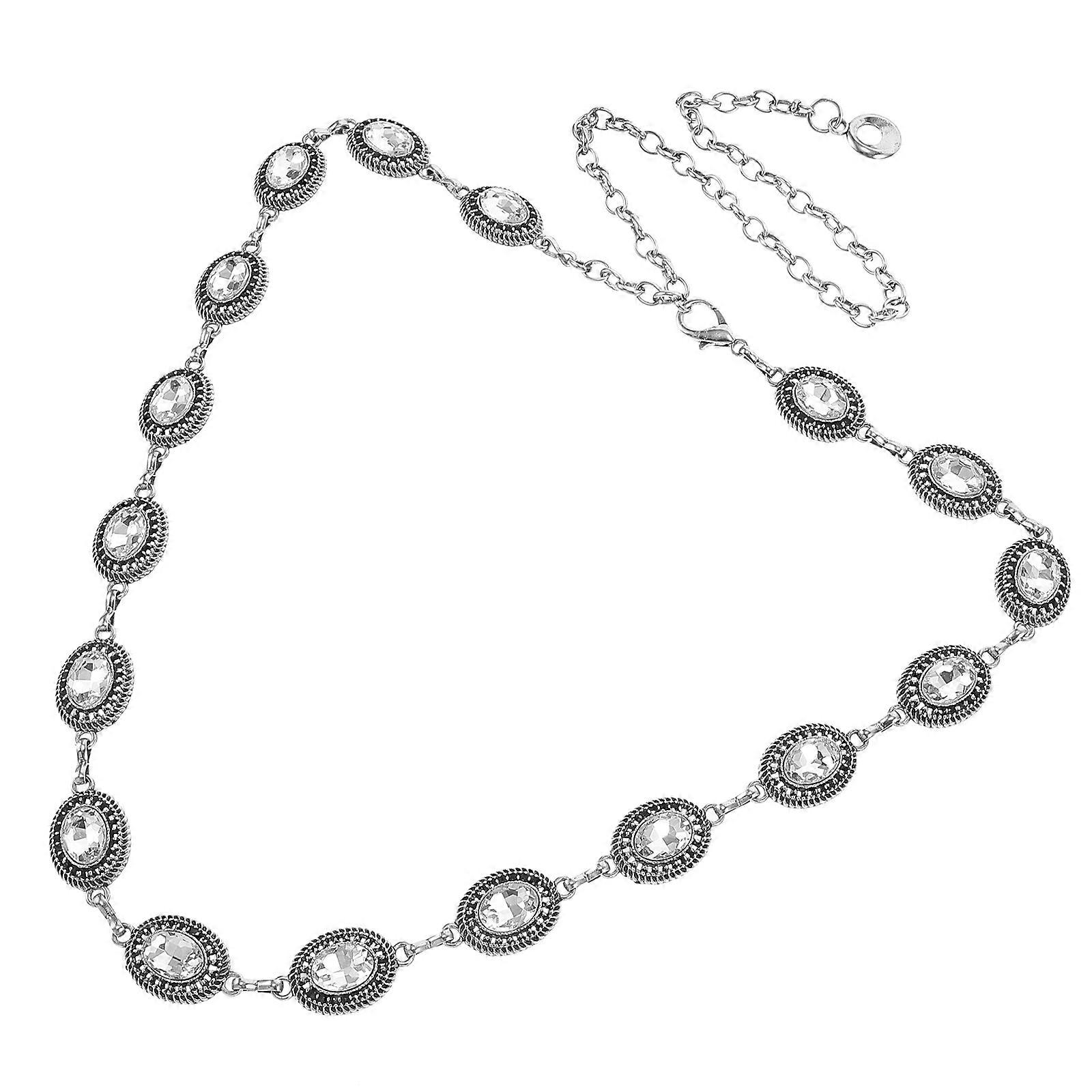 Western Women's Adjustable Silver Metal Chain belt with Vintage Design for Decor and Fashion