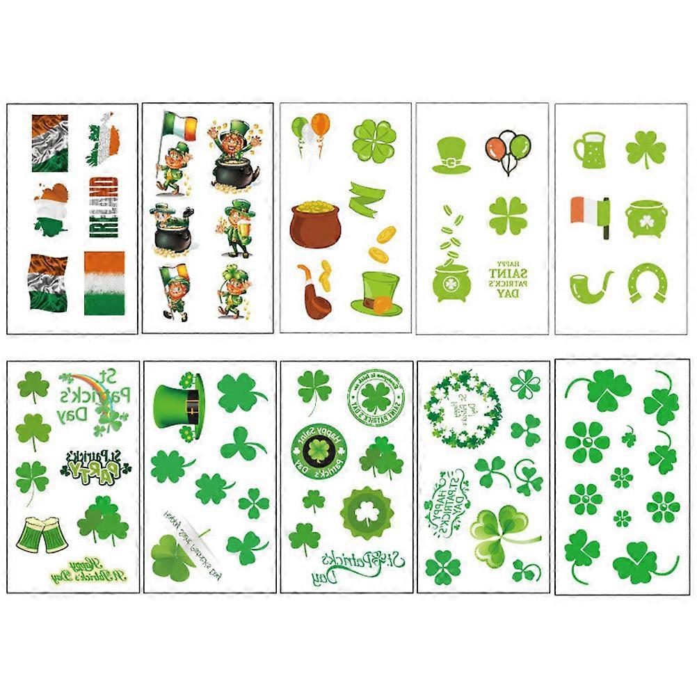 20 Sheets of St. Patrick's Day Stickers Assorted Color Shamrock Face Stickers for Kids Adults Decorative Use Waterproof Designs