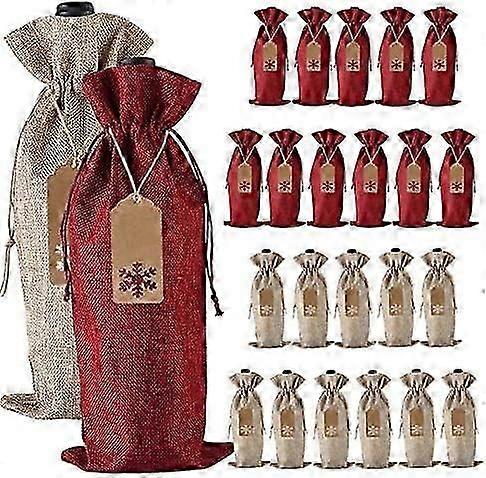 Burlap Wine Gift Bags, 24 Pcs Jute Drawstring Wine Bottle Covers with Ropes and Tags for Christmas