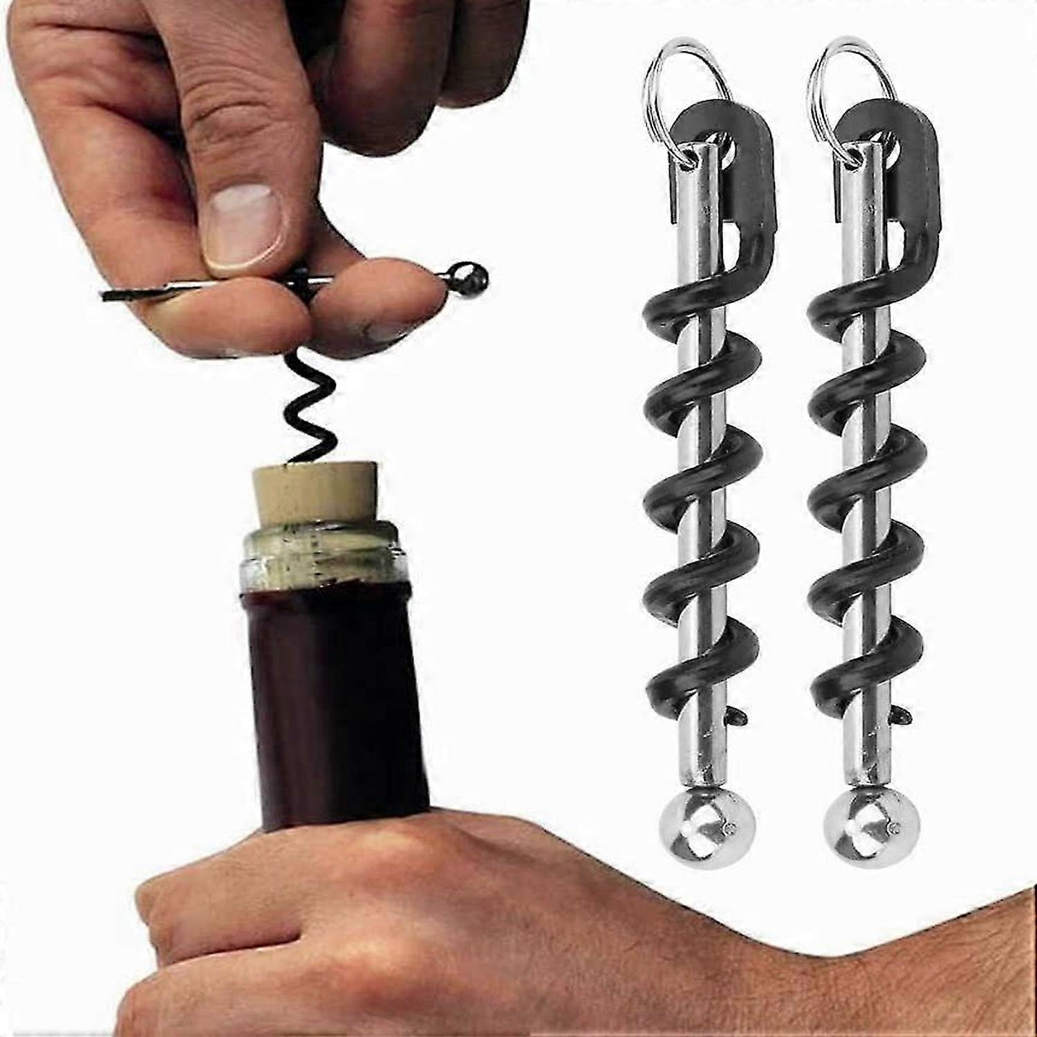2Pcs Key Ring CorkscrewStainless Steel Corkscrew Manual Corkscrews