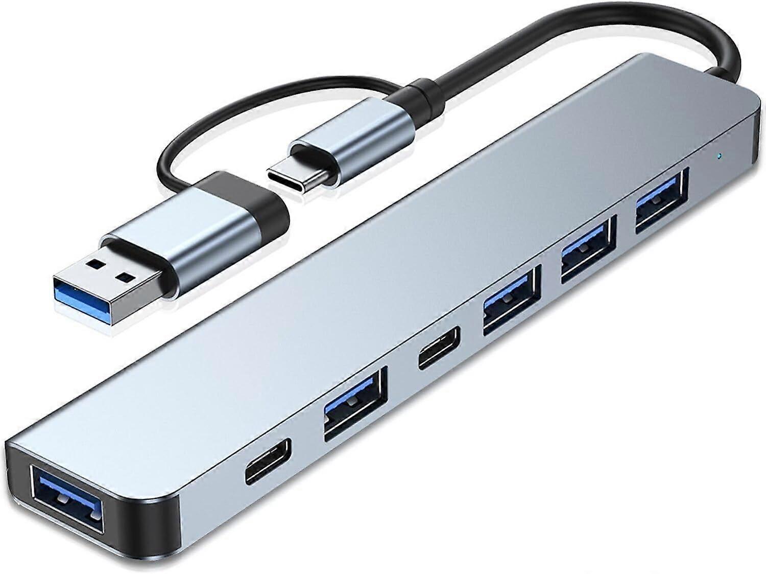 Aluminum USB C & USB Hub 7-in-1 with USB 3.0,USB-C Ports for PC/Laptops/MacBook Pro and More Devices(Silver)