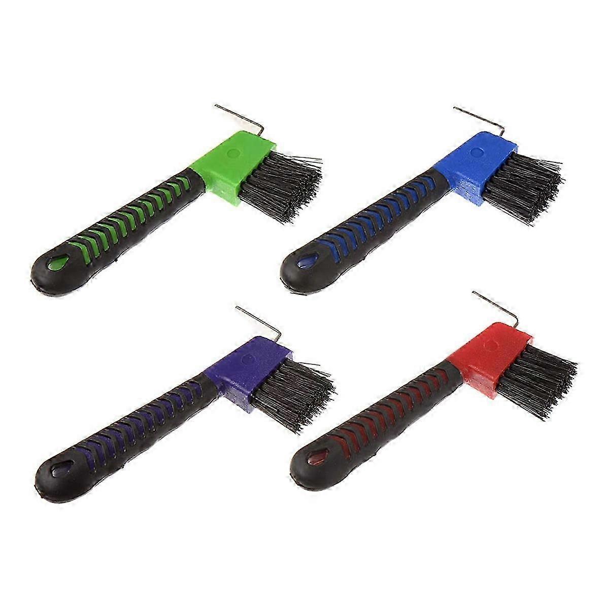 Horse Hoof Pick Brush Set of 4 with Soft Rubber Handles & Brush - Random Colors