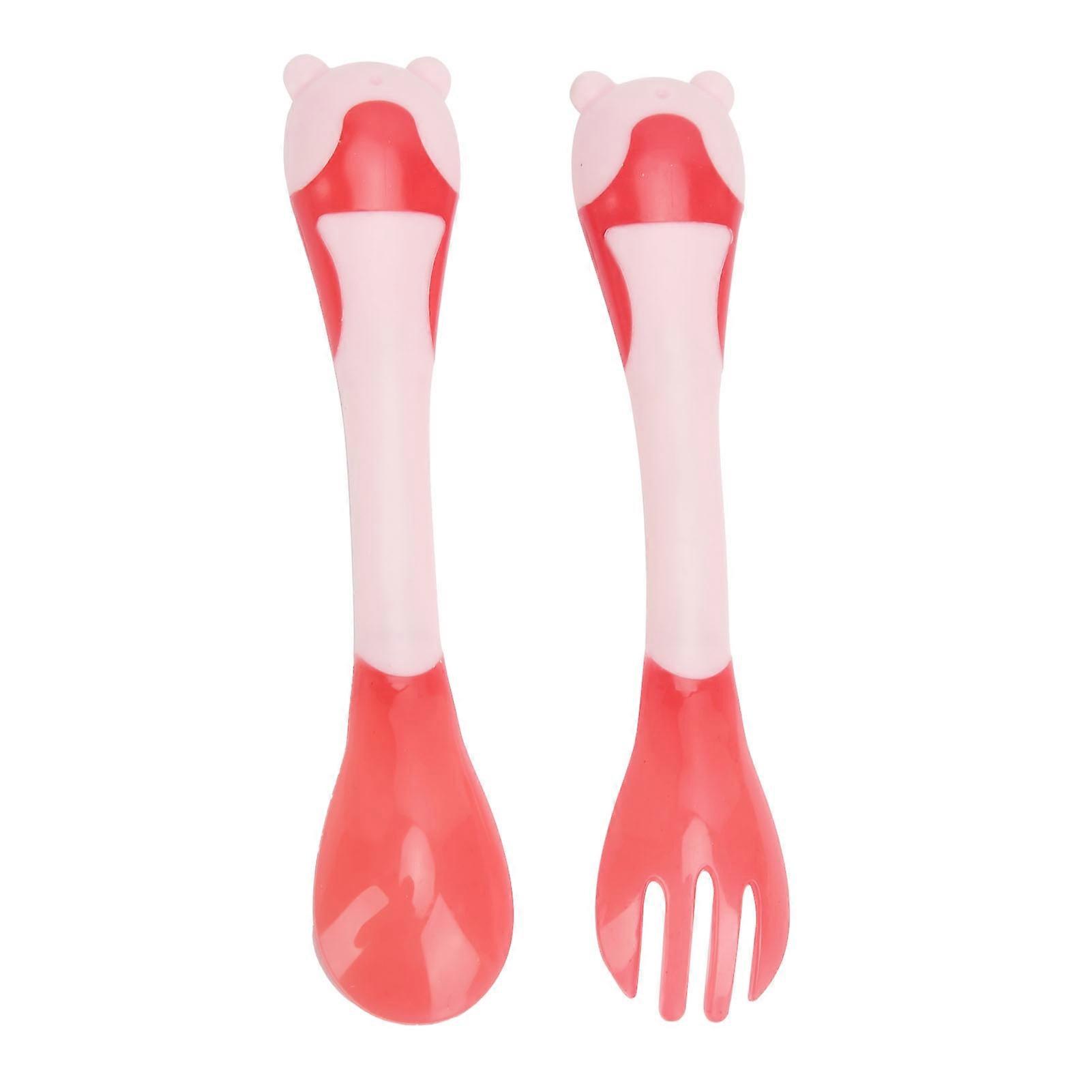 Baby Feeding Spoon & Fork Set, Flexible Handle, Pink, 2.5x13.5cm