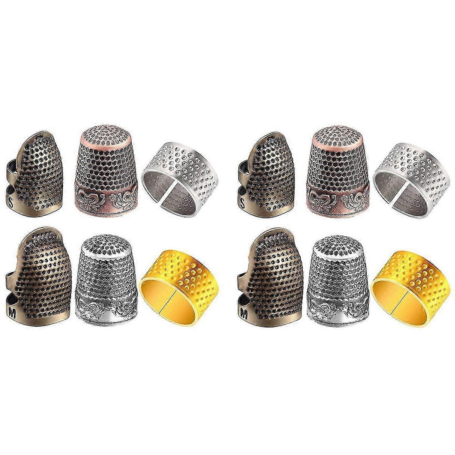 6 Pieces Sewing Thimble Finger Protector,Adjustable Metal Finger