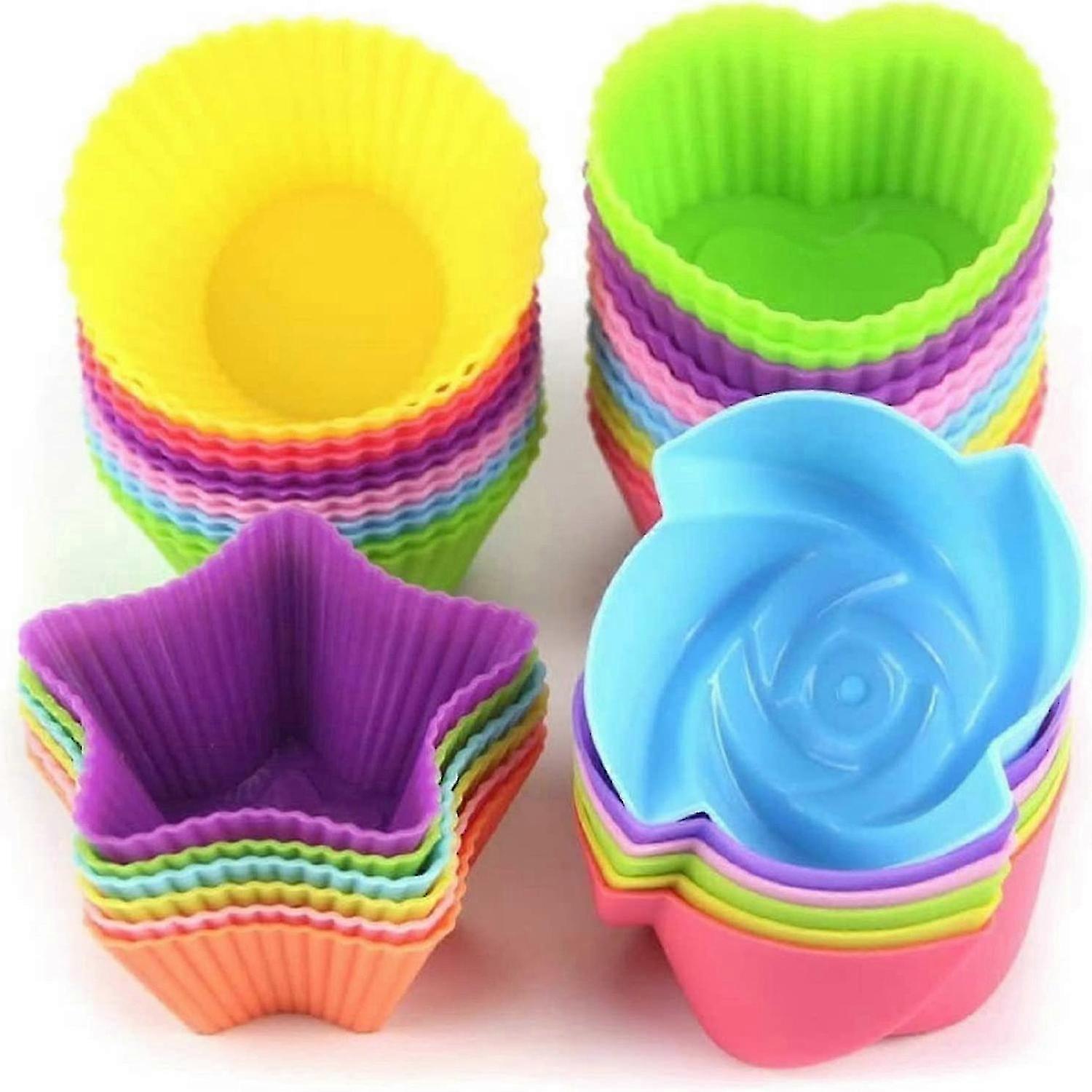 Silicone Cupcake Liner Reusable Baking Pastry Moulds 4 Shapes (Random Colors)