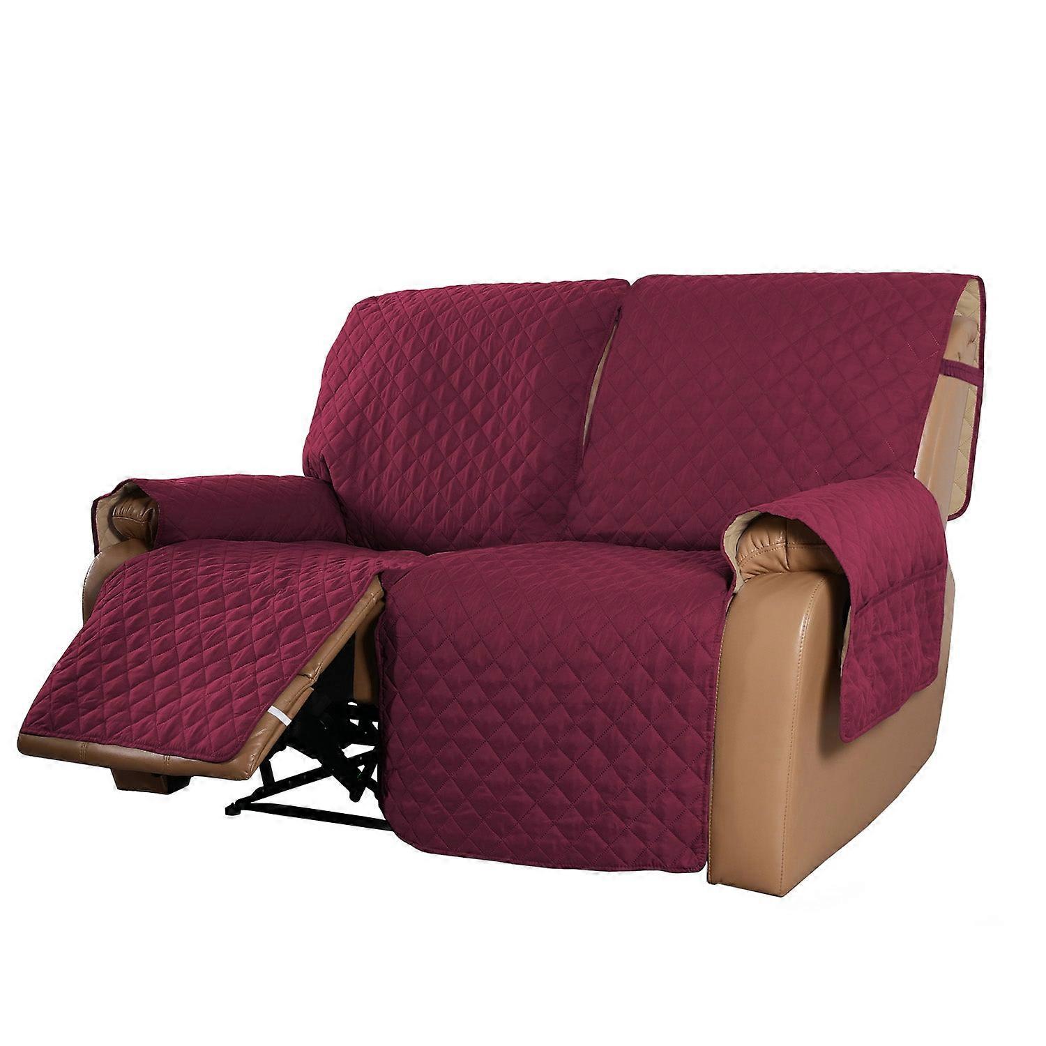 Recliner Sofa Cover With Pocket, Slipcovers Reversible Washable Elastic Adjustable Strap For Home(2 Seater,red)